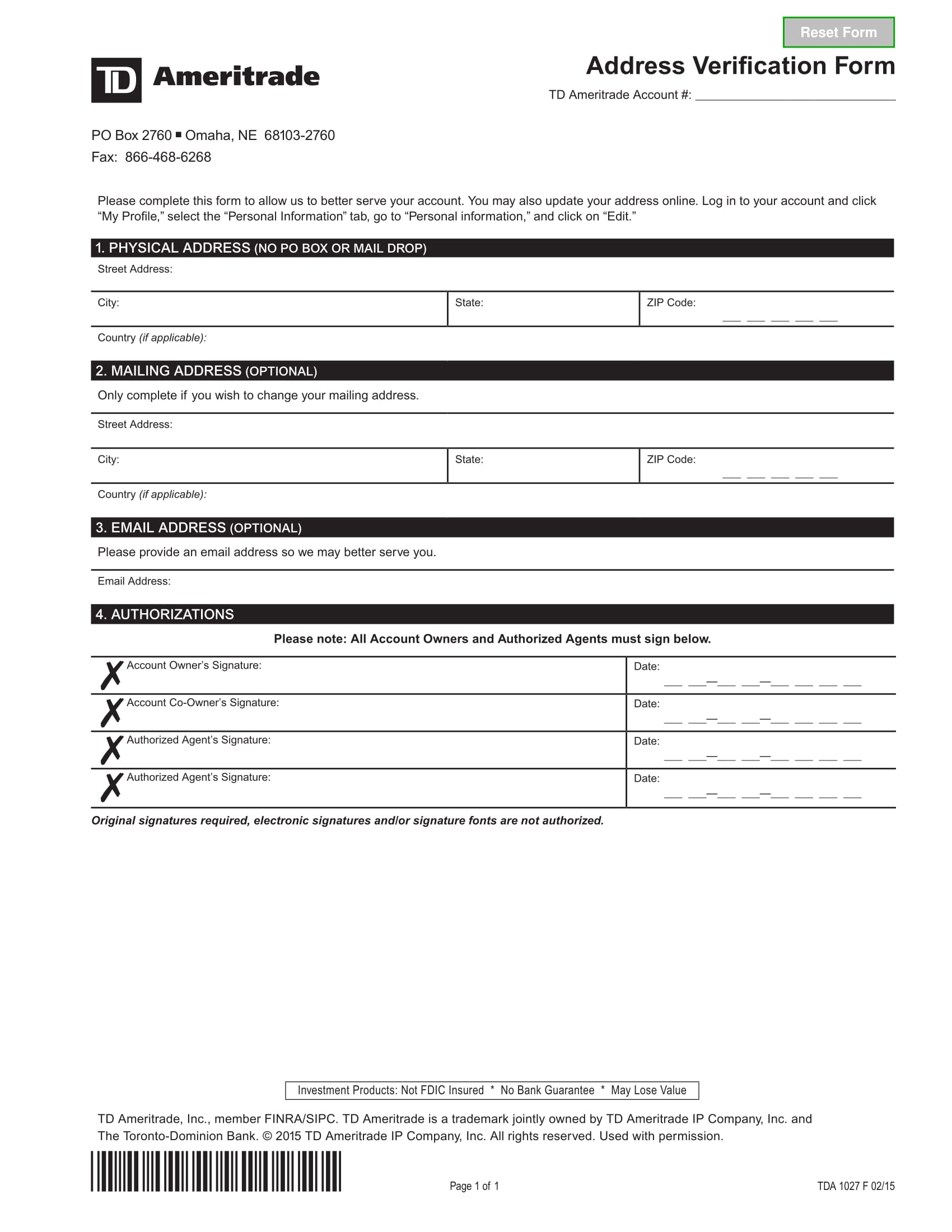 personal address verification form 1