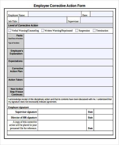 personnel corrective action form 390