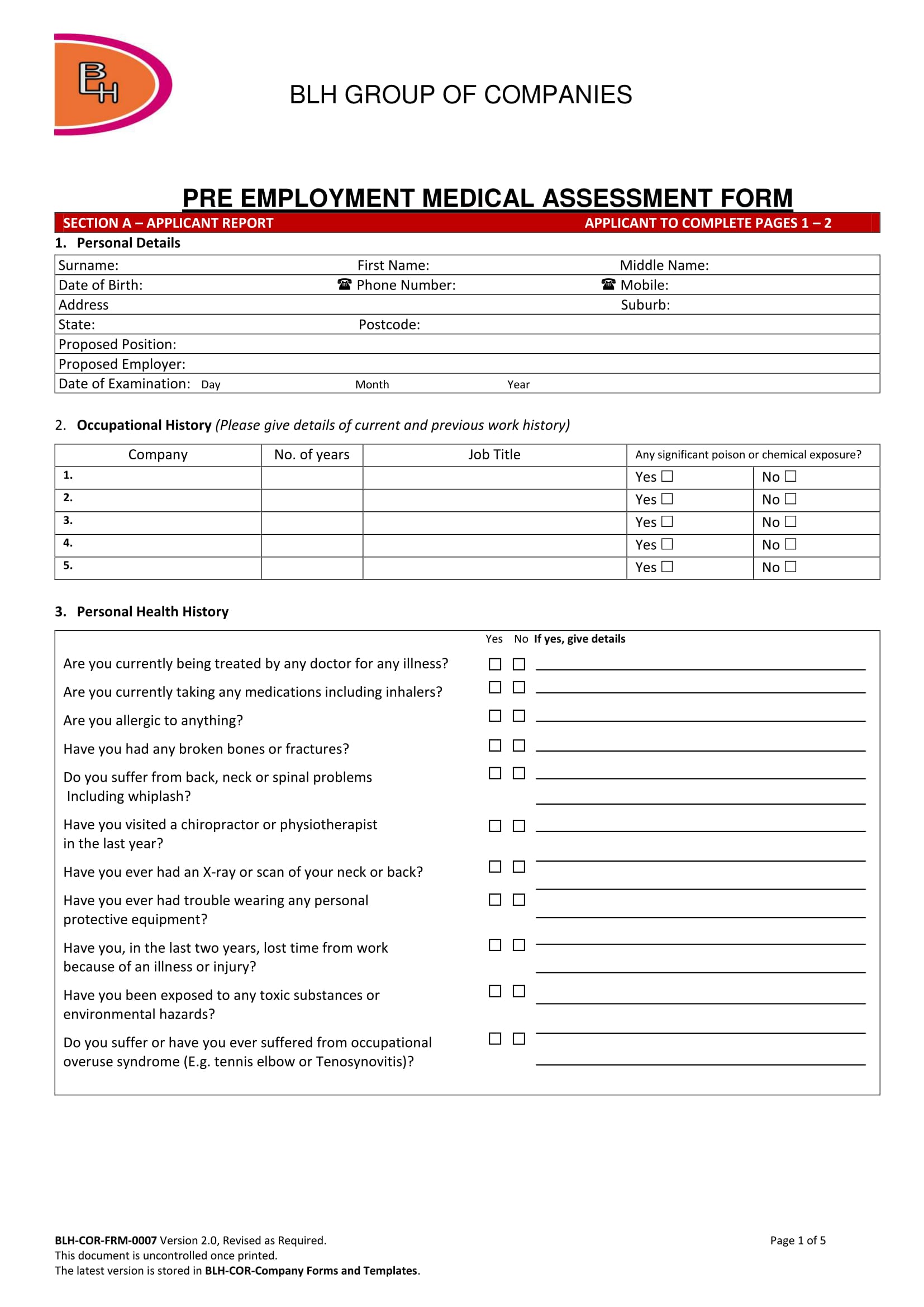 Free 6 Assessment Form For Employment In Pdf Free Nude Porn Photos