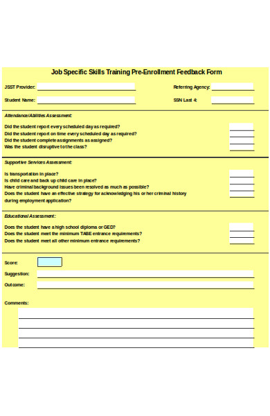 pre enrollment feedback form