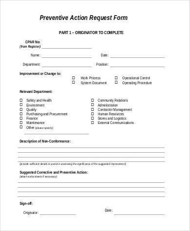 preventive action request form 390