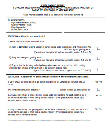 prize gaming permit application form