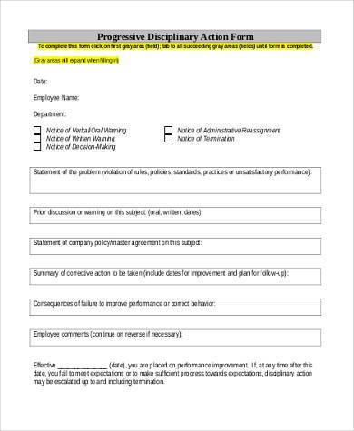 progressive disciplinary action form 390