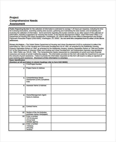 project comprehensive needs assessment form 390