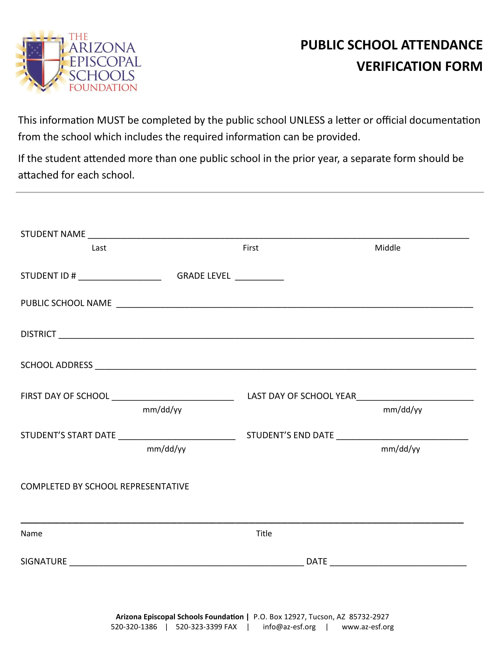 public school attendance verification form 1