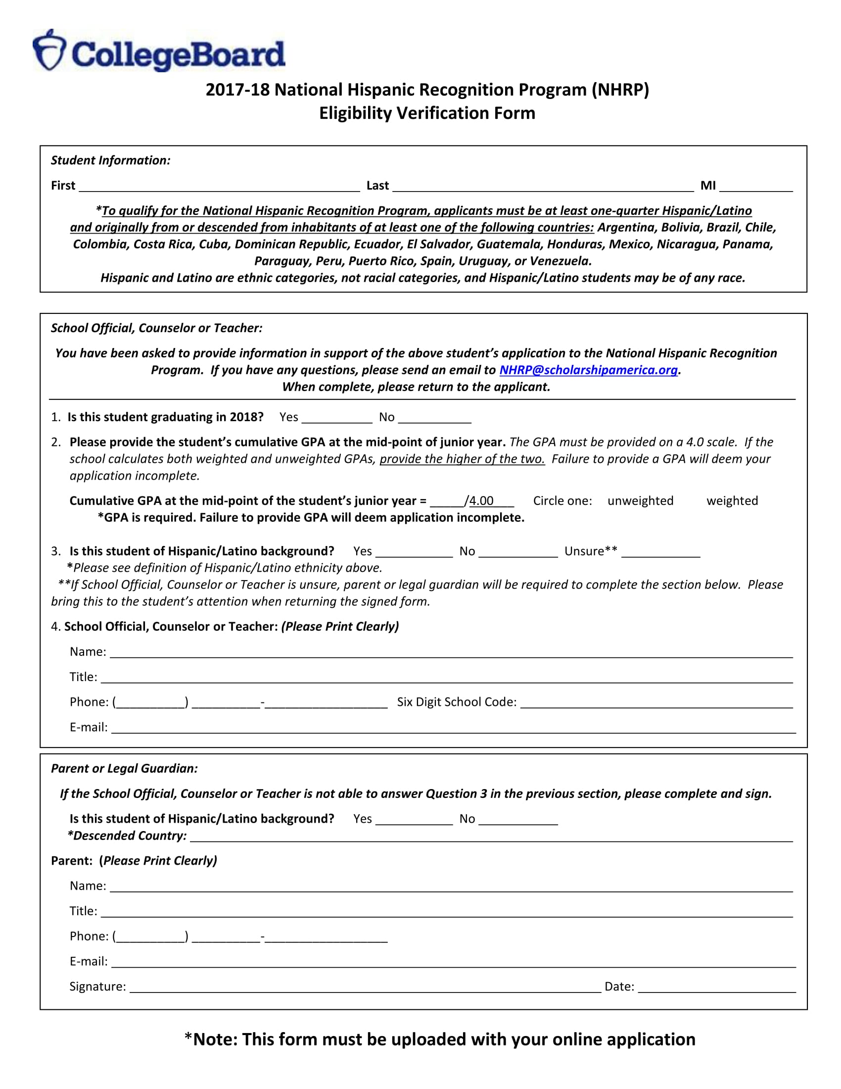 recognition program eligibility verification form 1