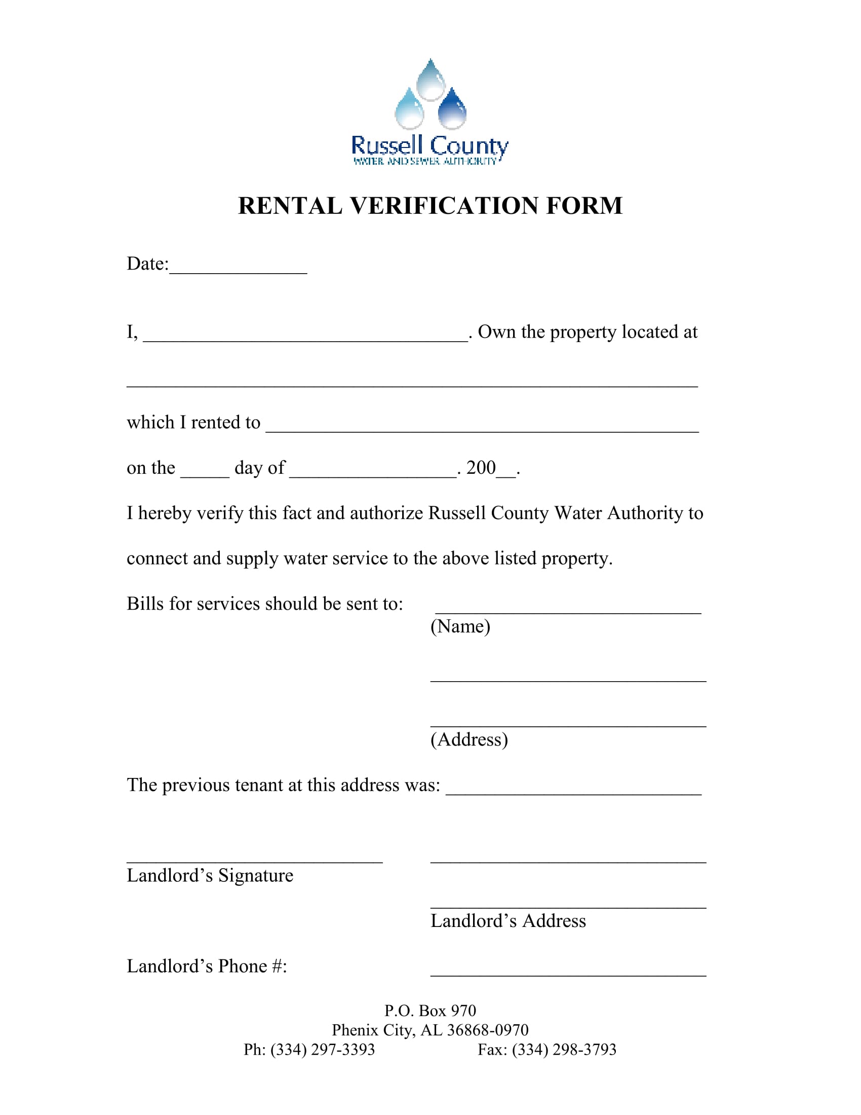 rental verification form for water supply 1