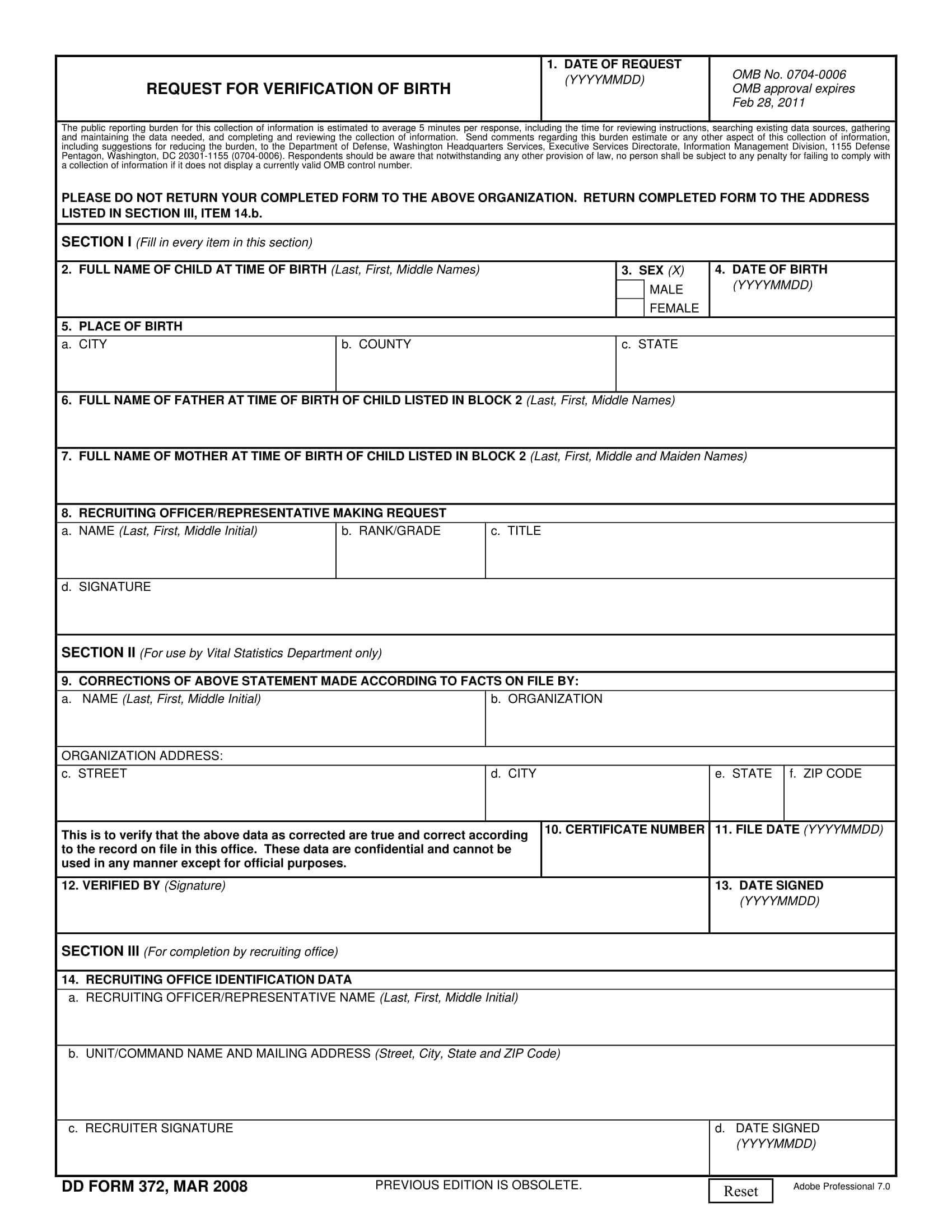 request for verification of birth form 1