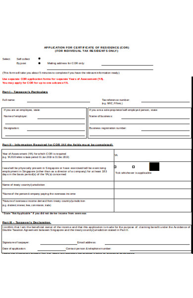 residence certificate application form