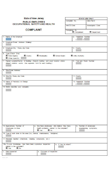 safety health complaint form