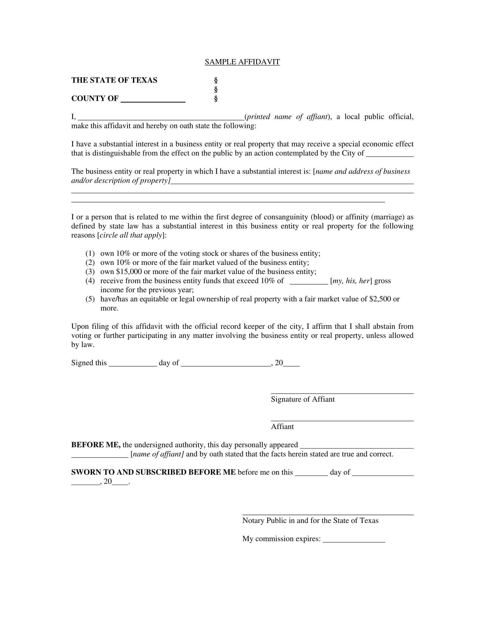 Sample Generic Affidavit Form