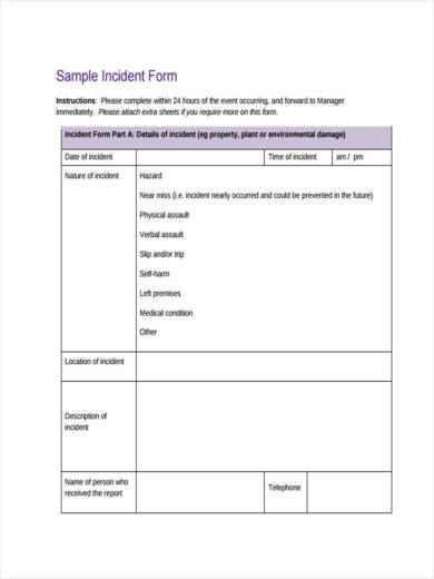sample incident action form 390