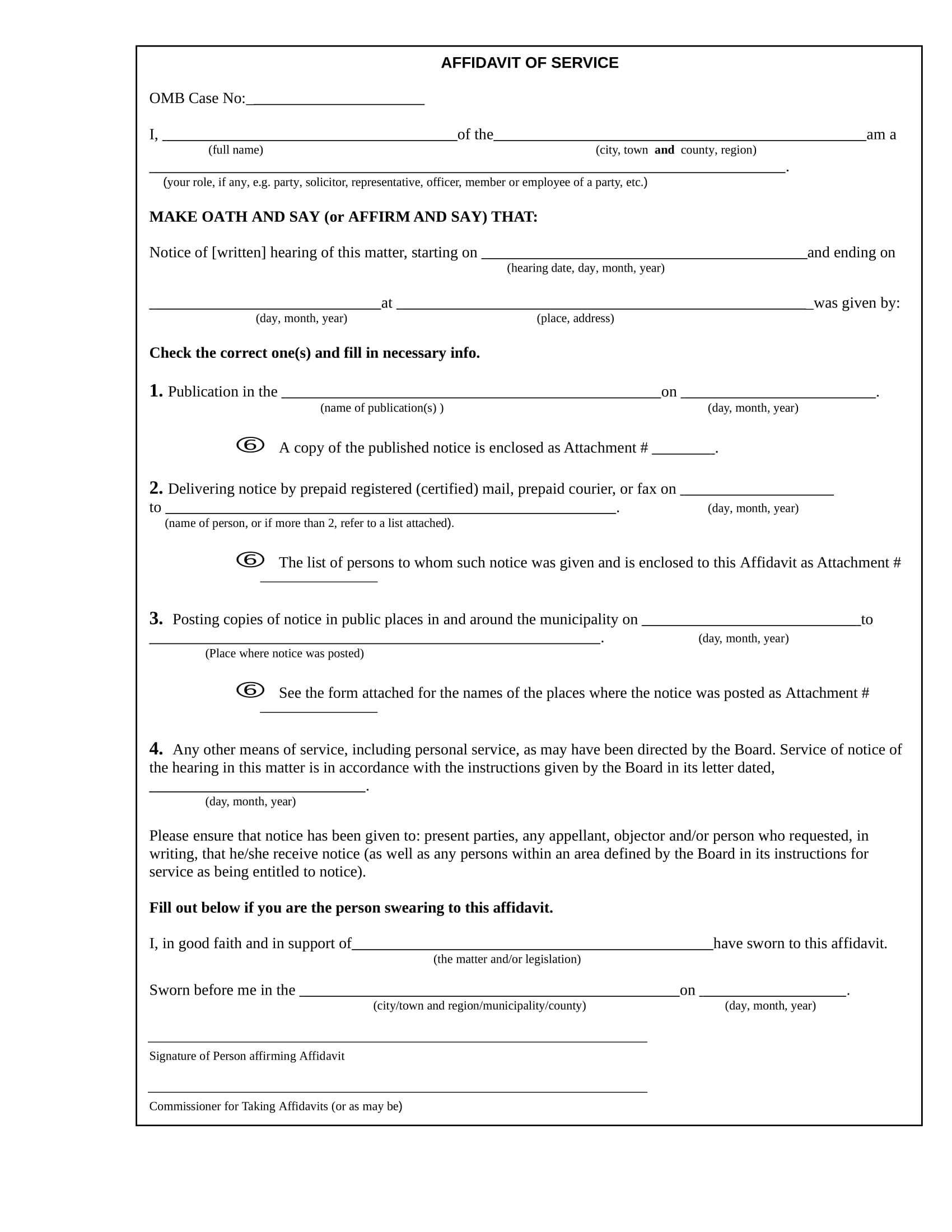 service affidavit form sample 1