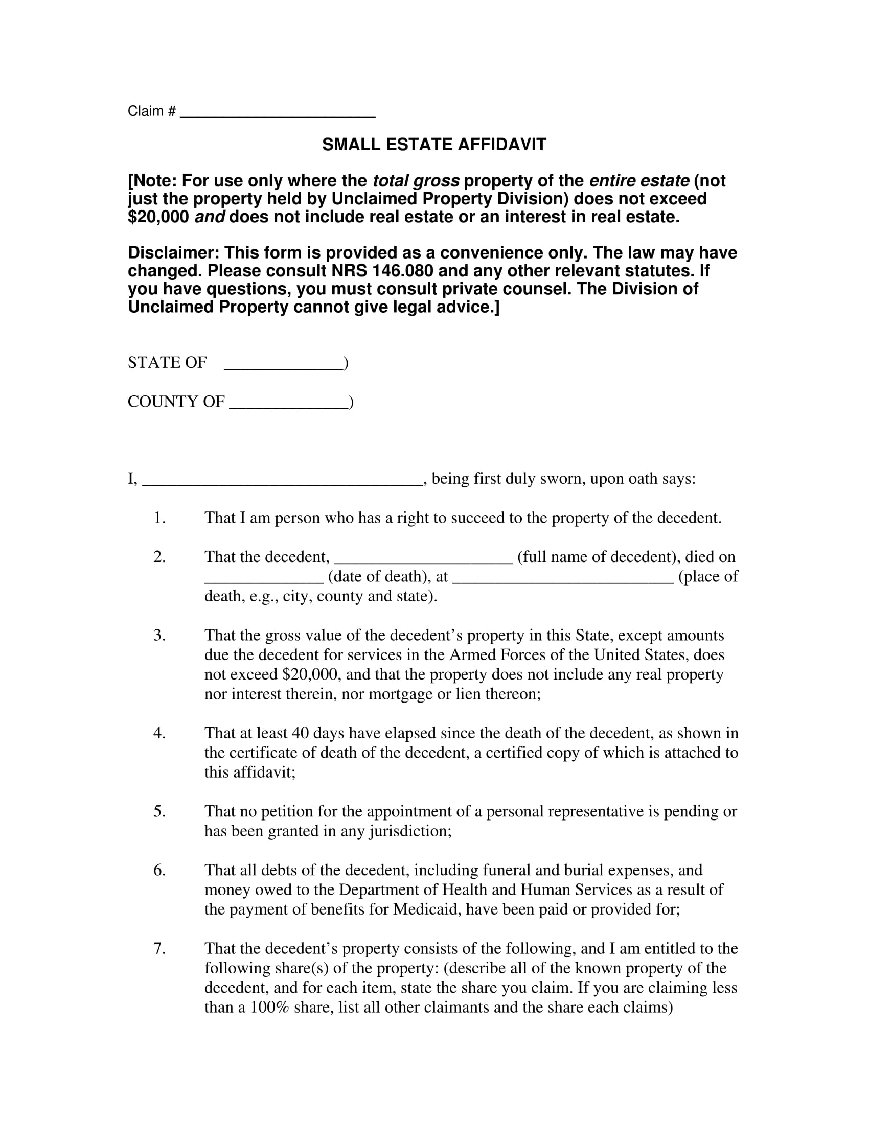 small estate claim affidavit form 1