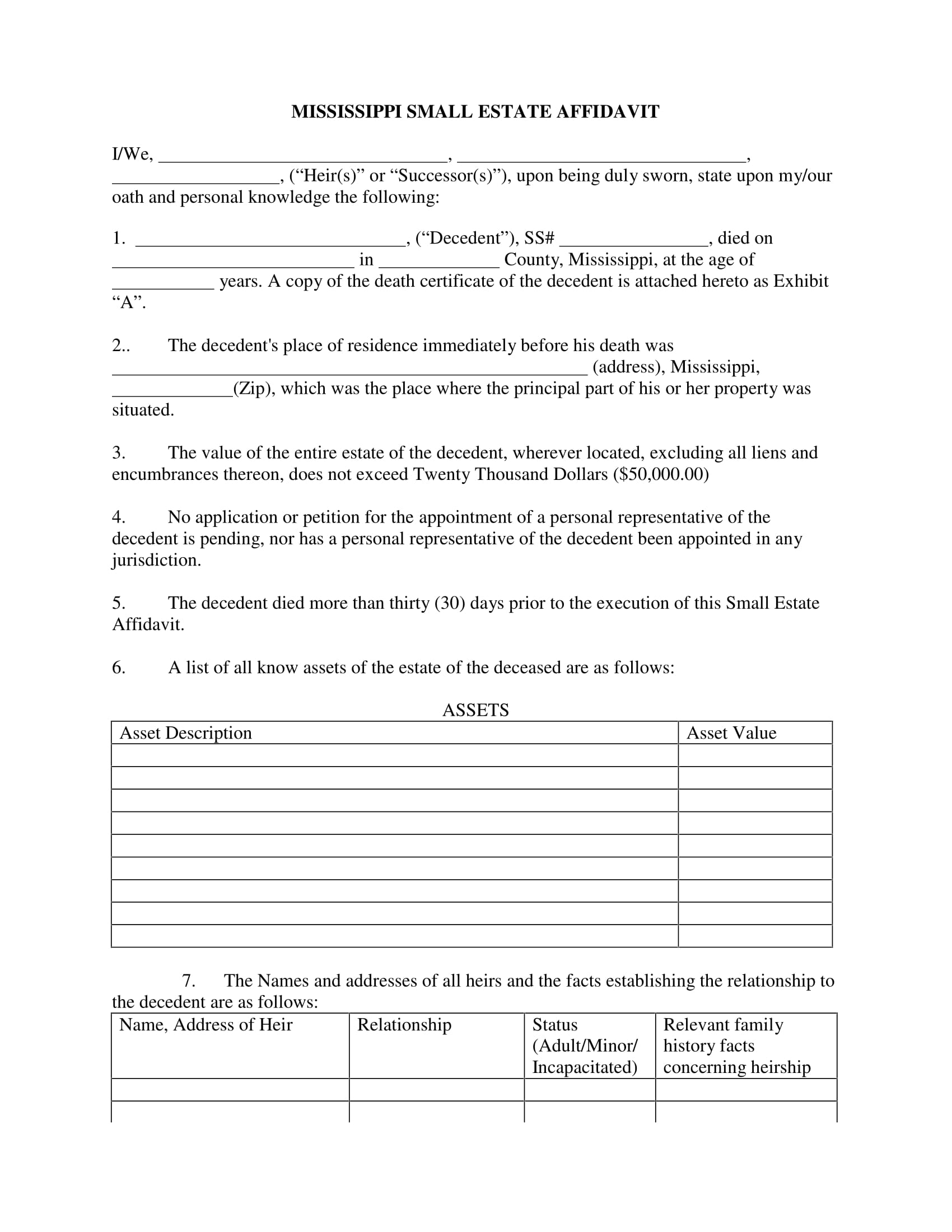 small estate heir affidavit form 1