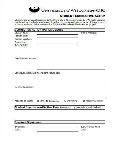 student corrective action form 390