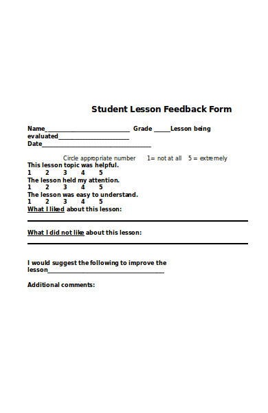 student lesson feedback form