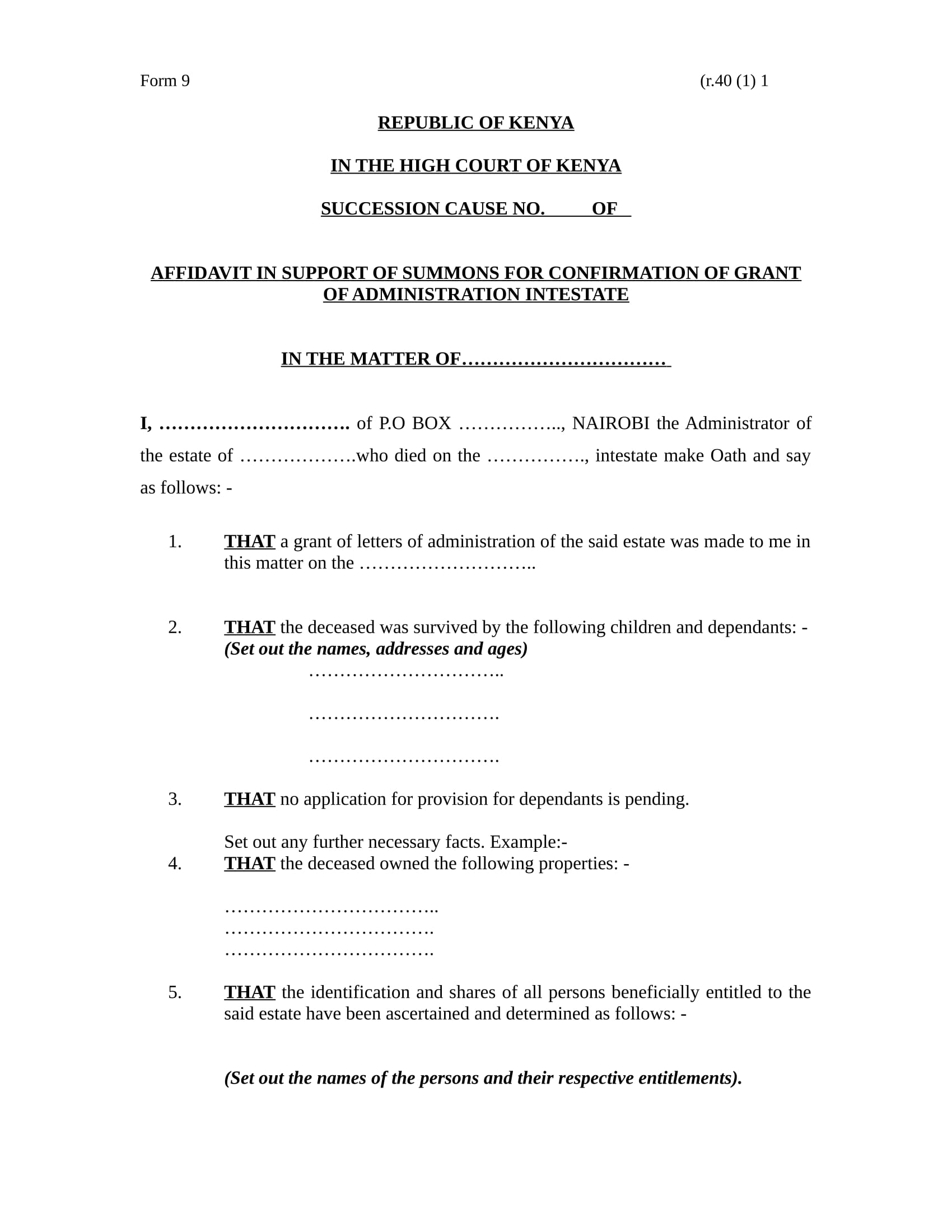 summons support affidavit format 1