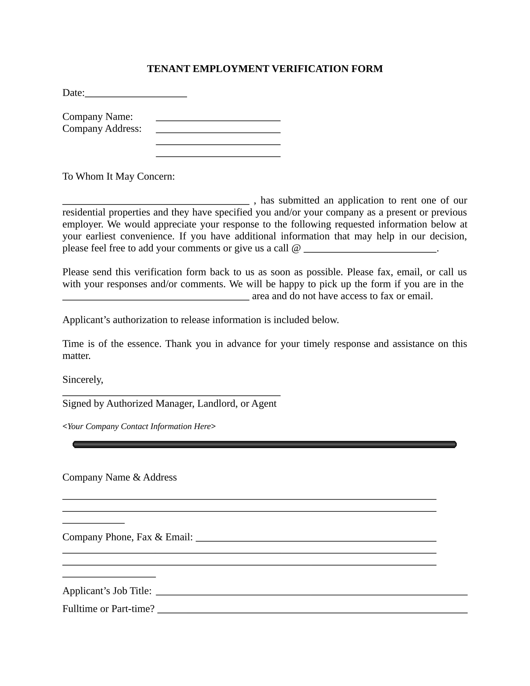 tenant employment verification form 1