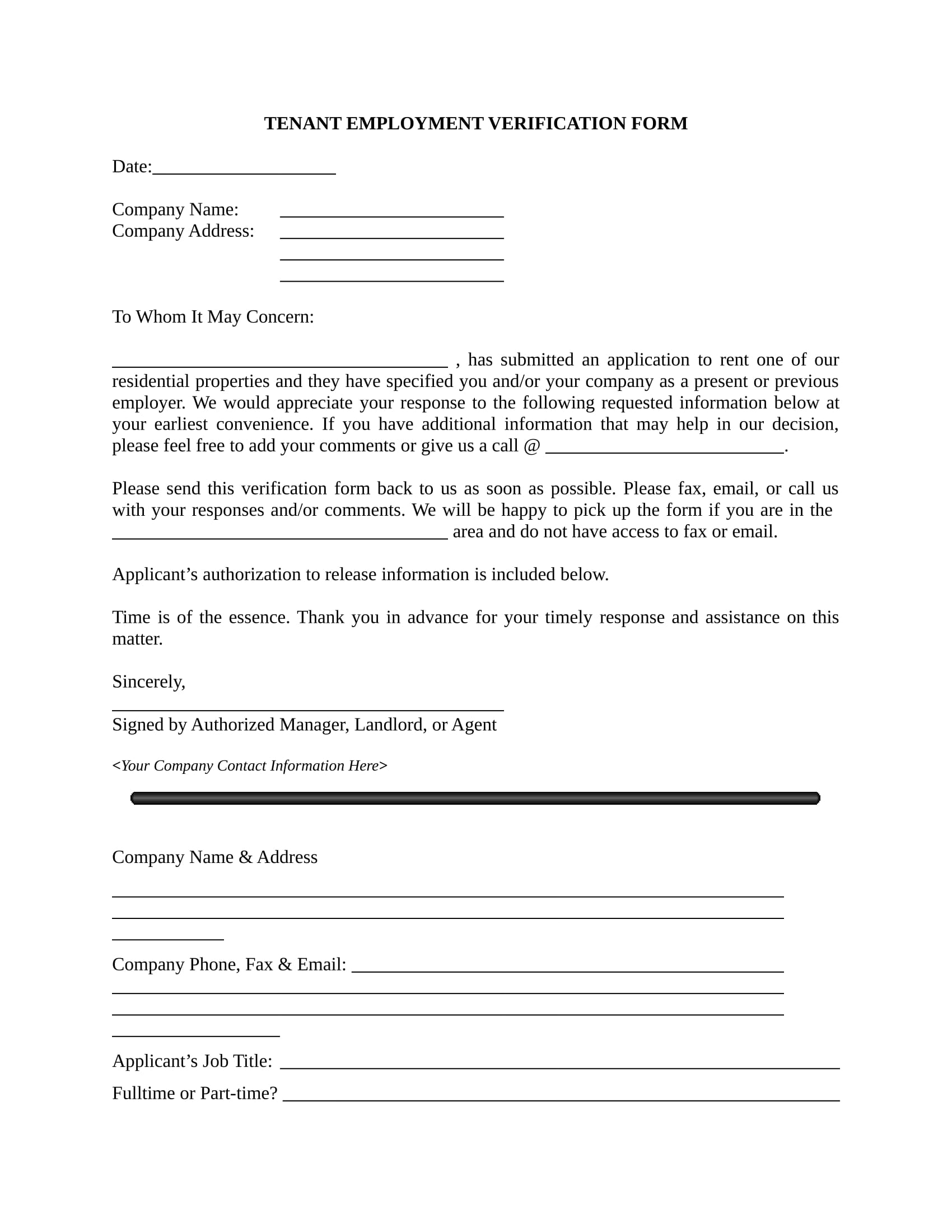 sample employment verification letter for apartment