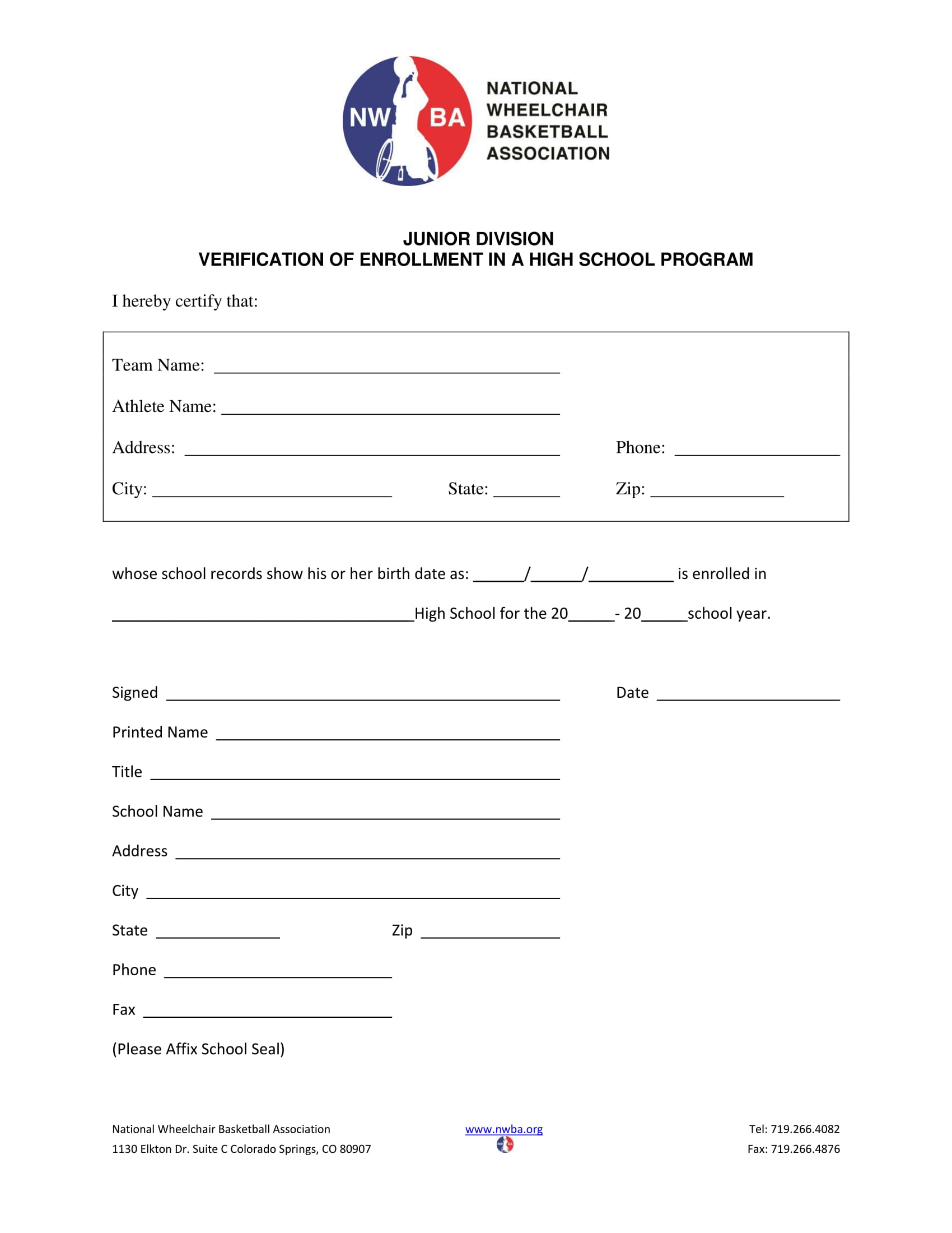 verification of enrollment form 1