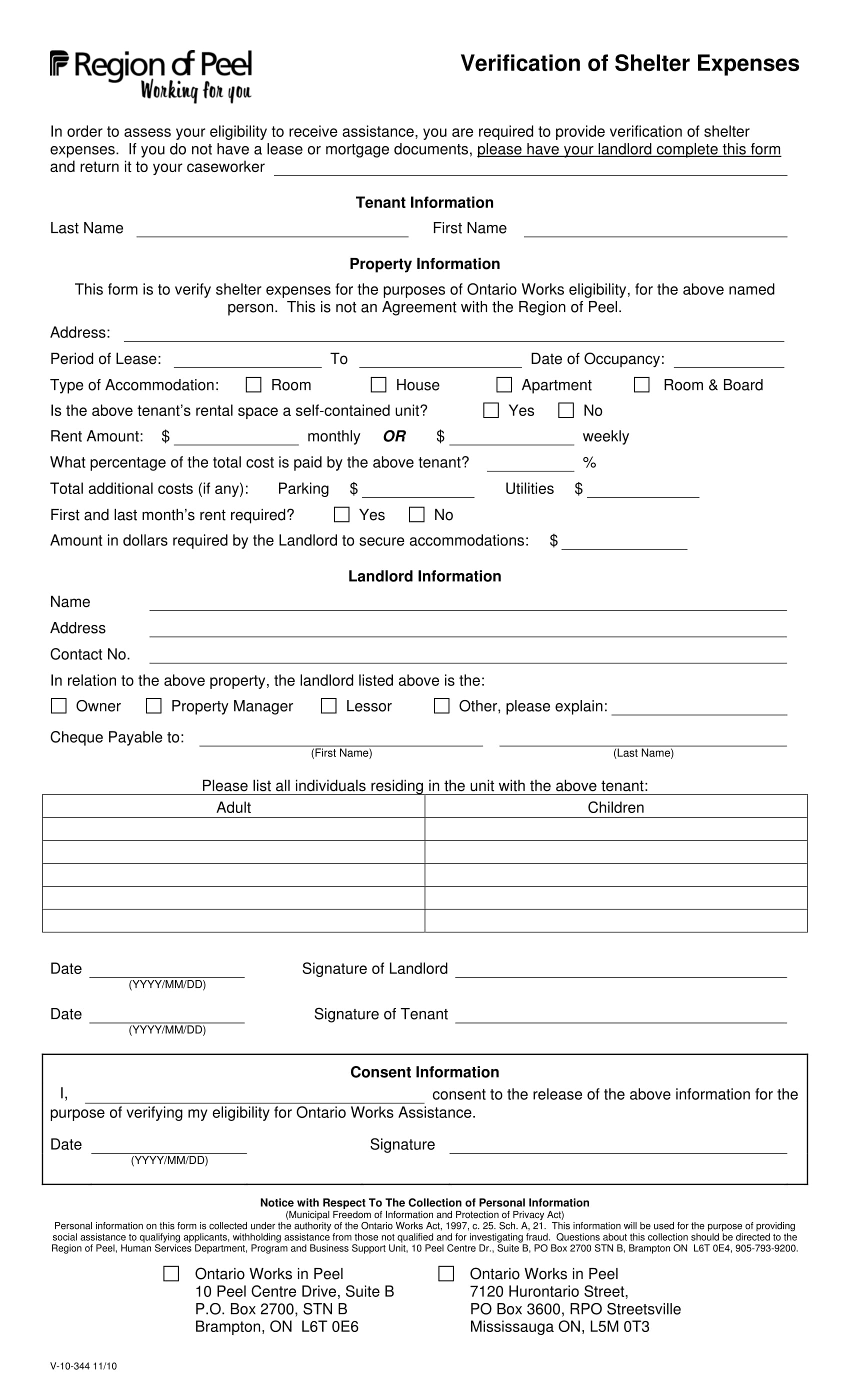 verification of shelter expenses form 1