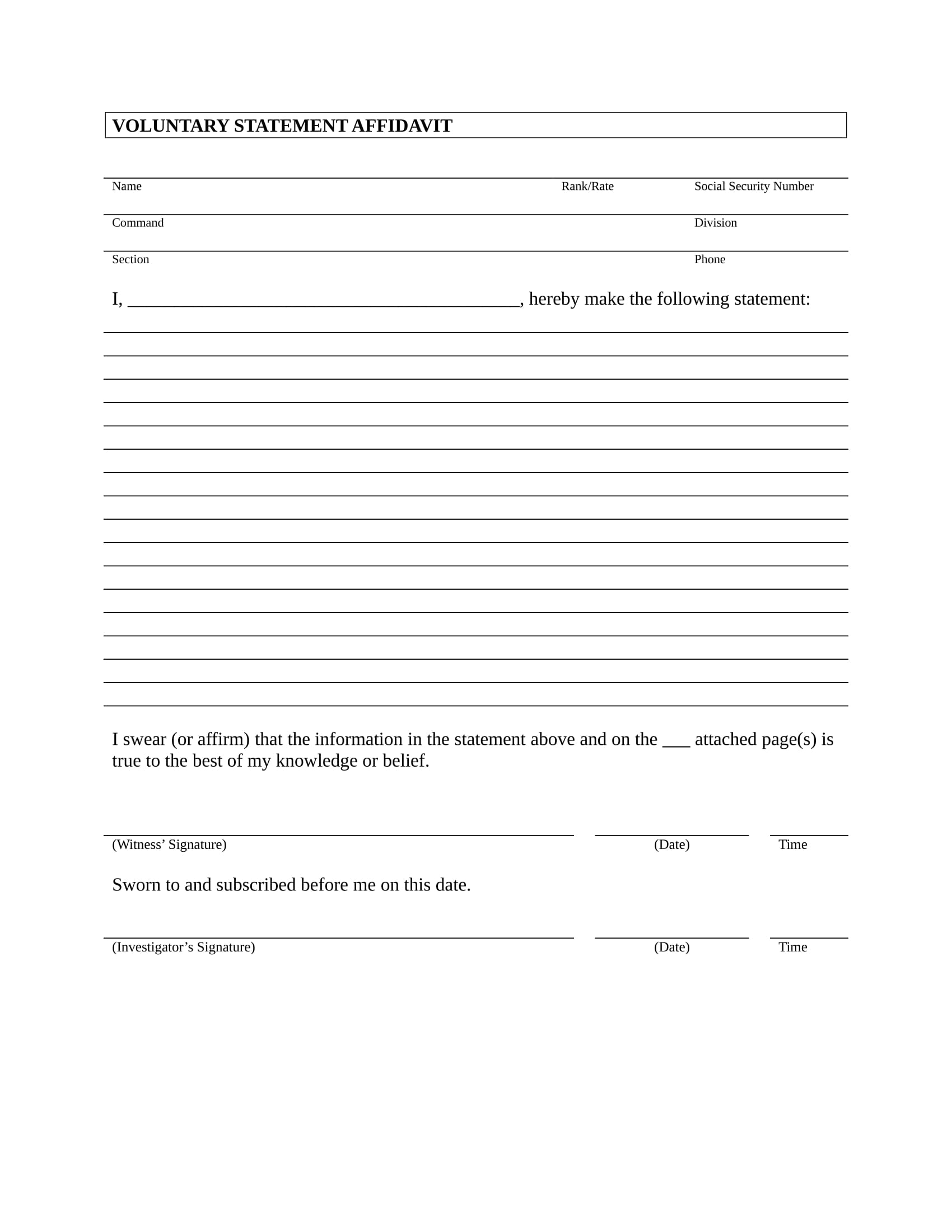 voluntary statement affidavit form sample 1