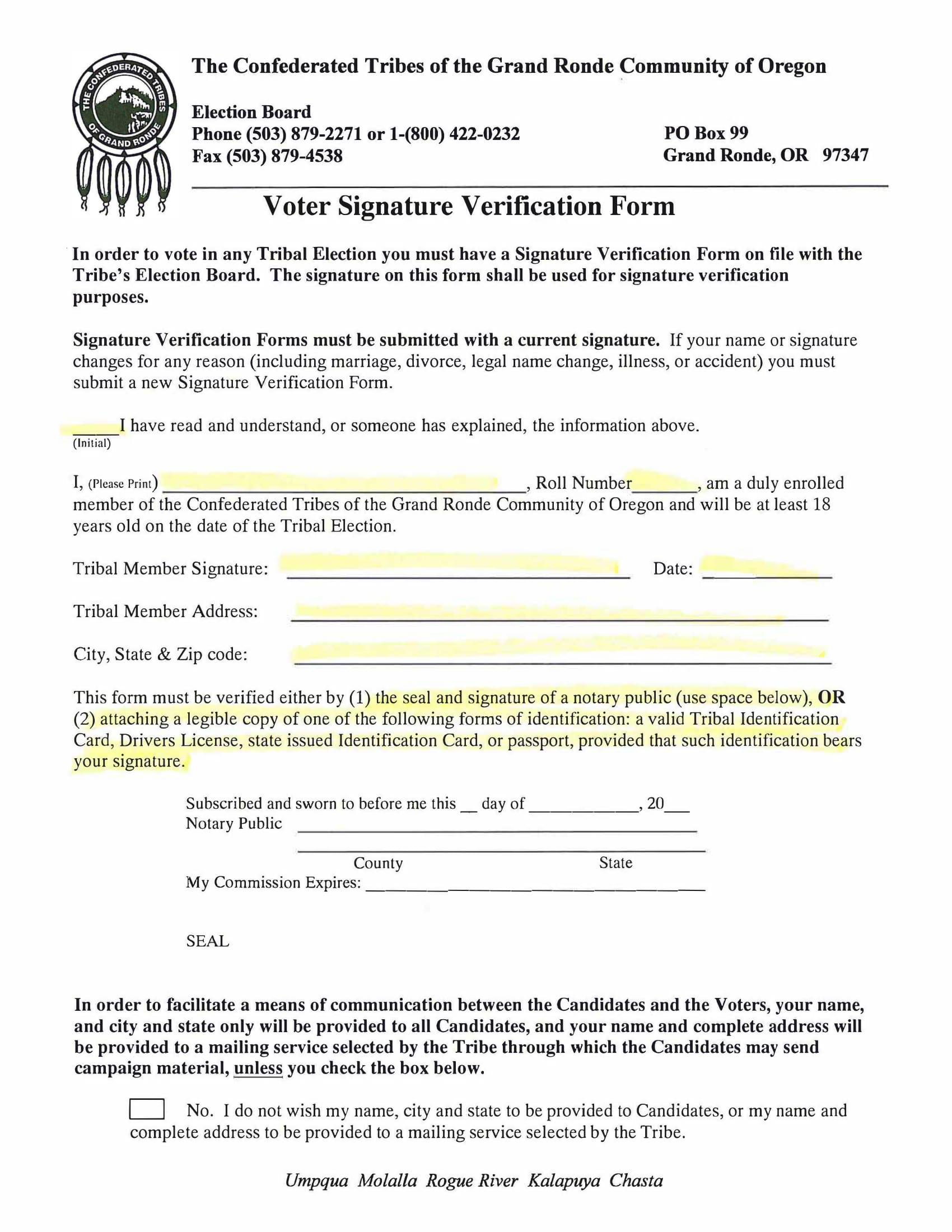 voter signature verification form 1