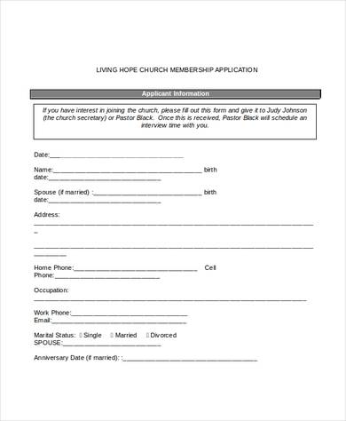 church membership application form 390