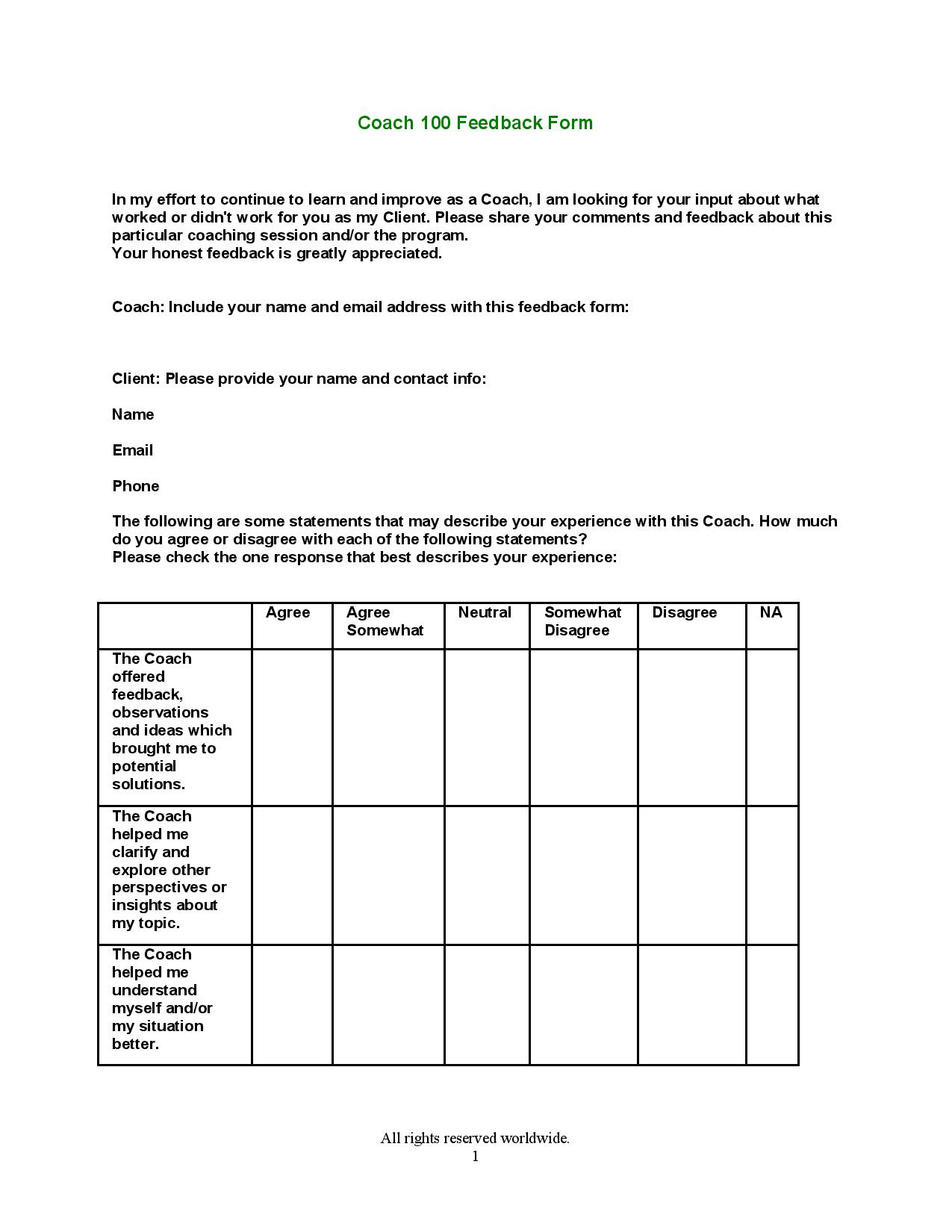 FREE 12+ Coaching Feedback Forms in PDF MS Word Excel