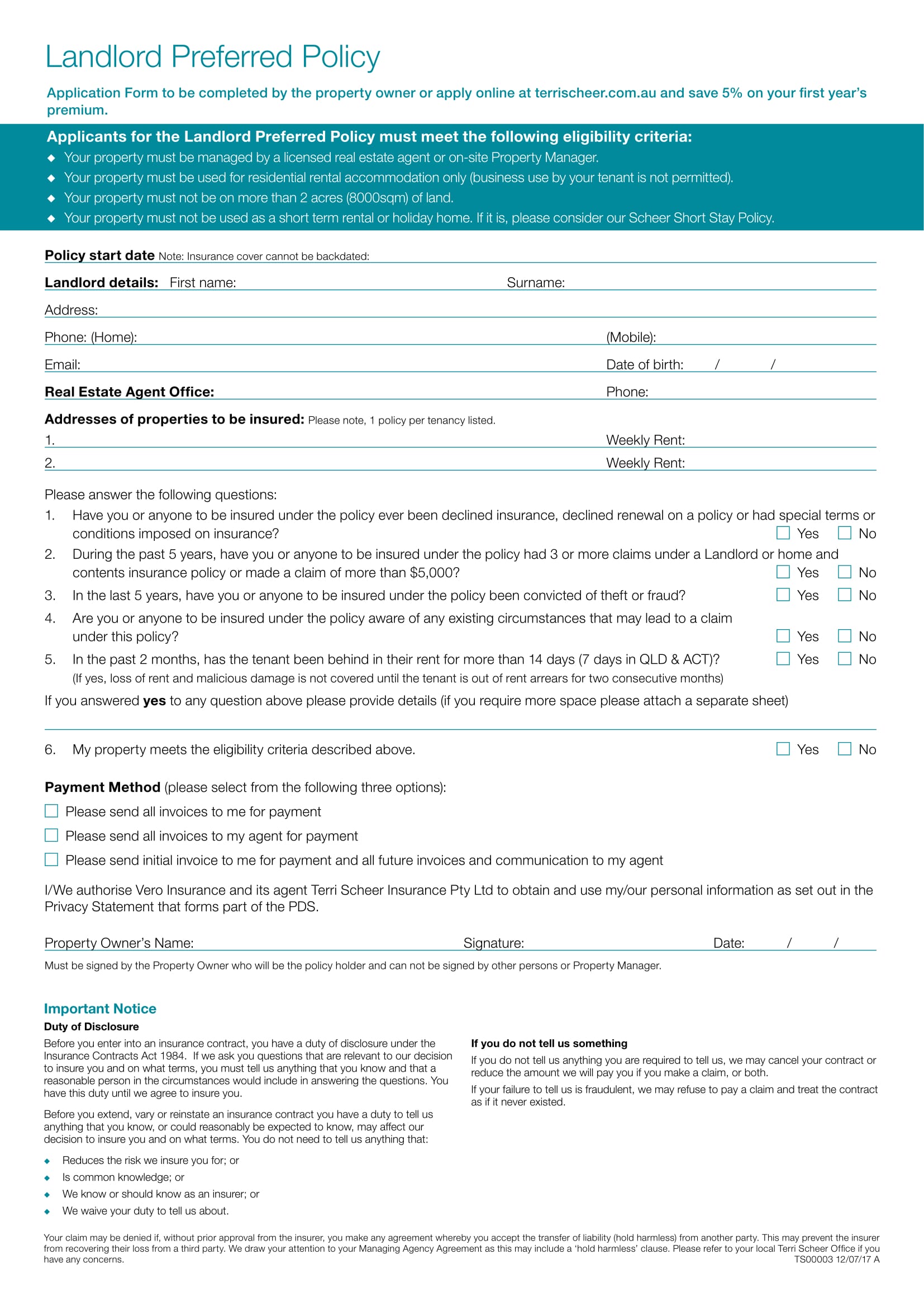 landlord preferred policy application form 2