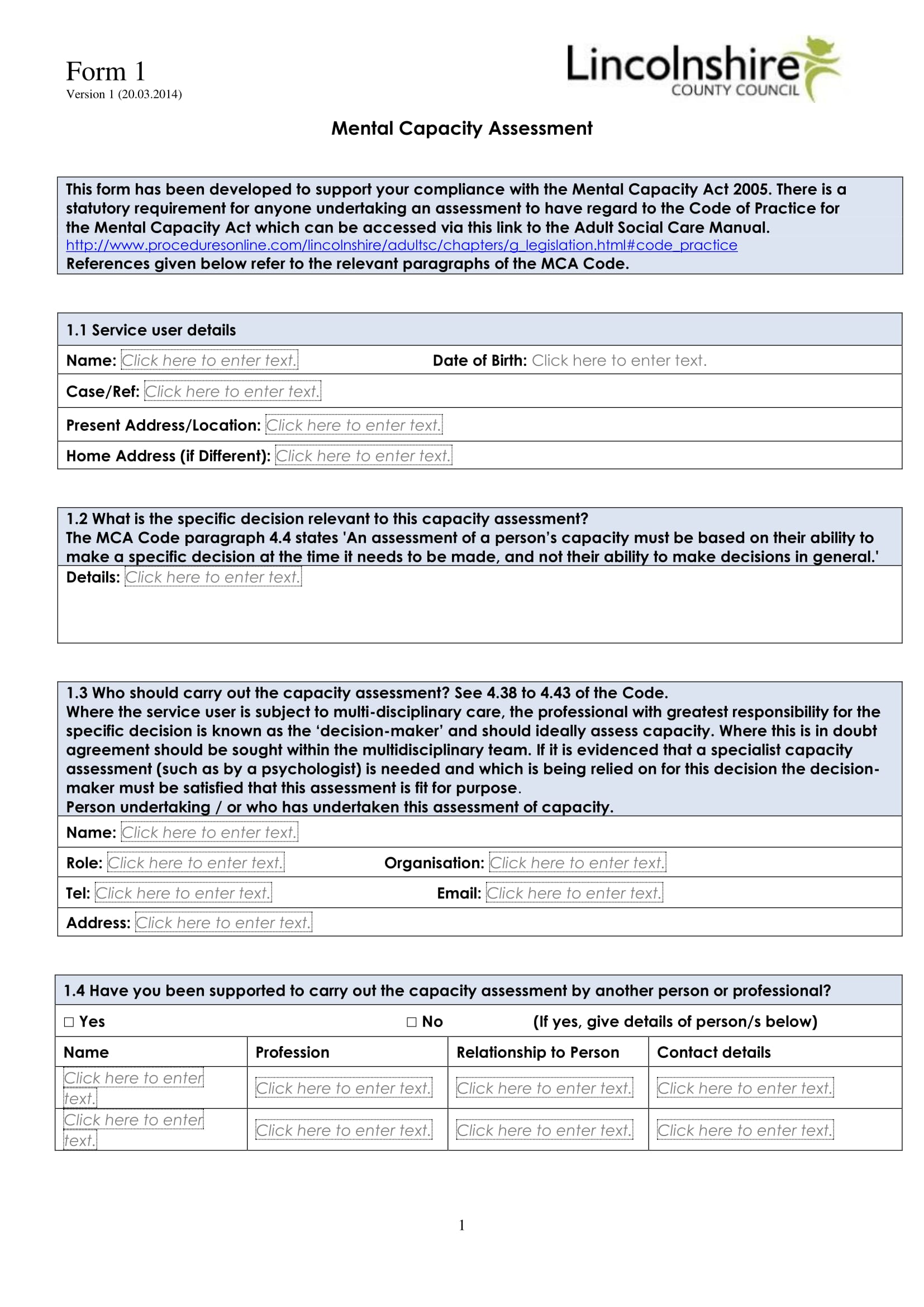 Example Of Mental Capacity Act