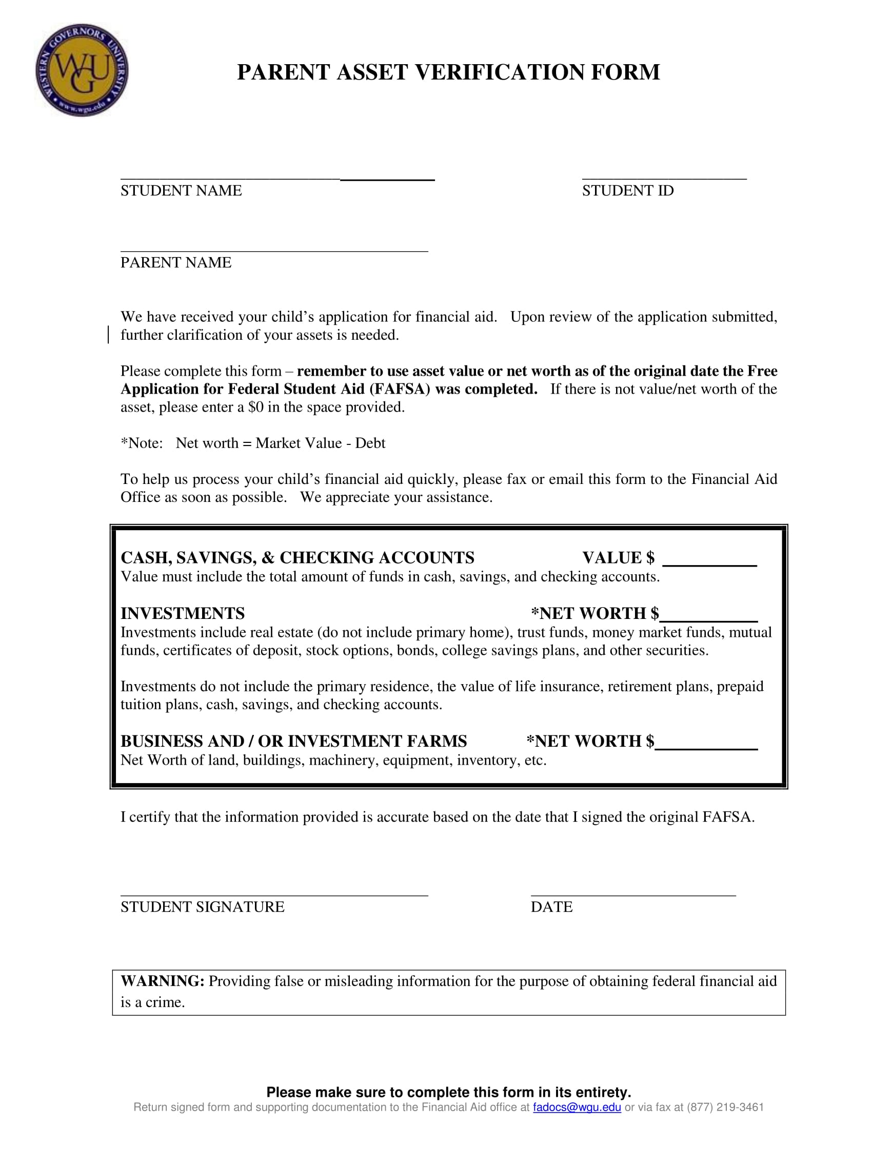 parent asset verification form 1