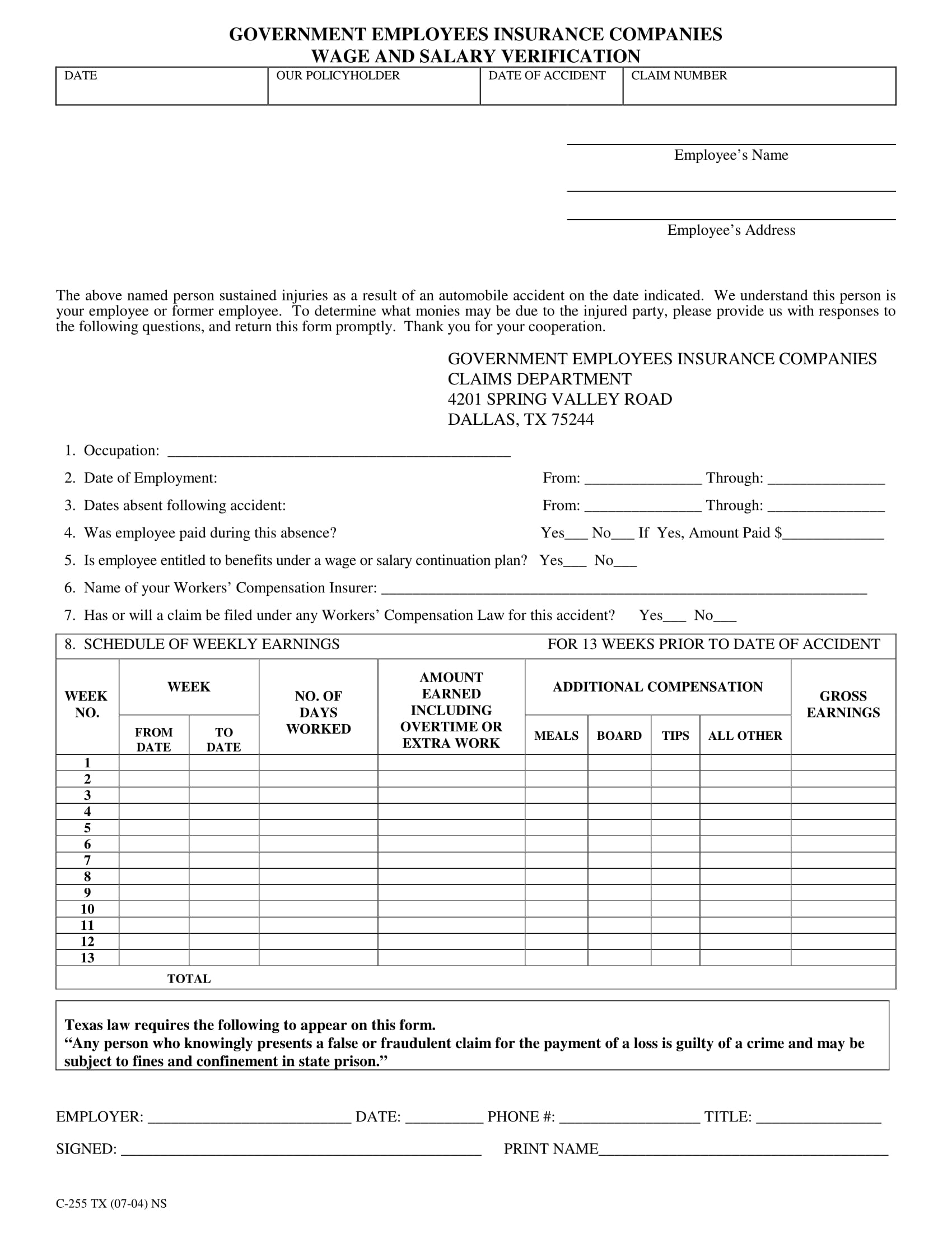 wage and salary verification form 2