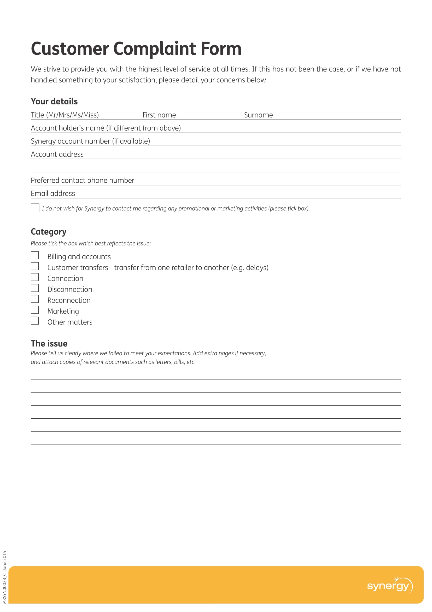 Free Printable Customer Complaint Form - Printable Forms Free Online