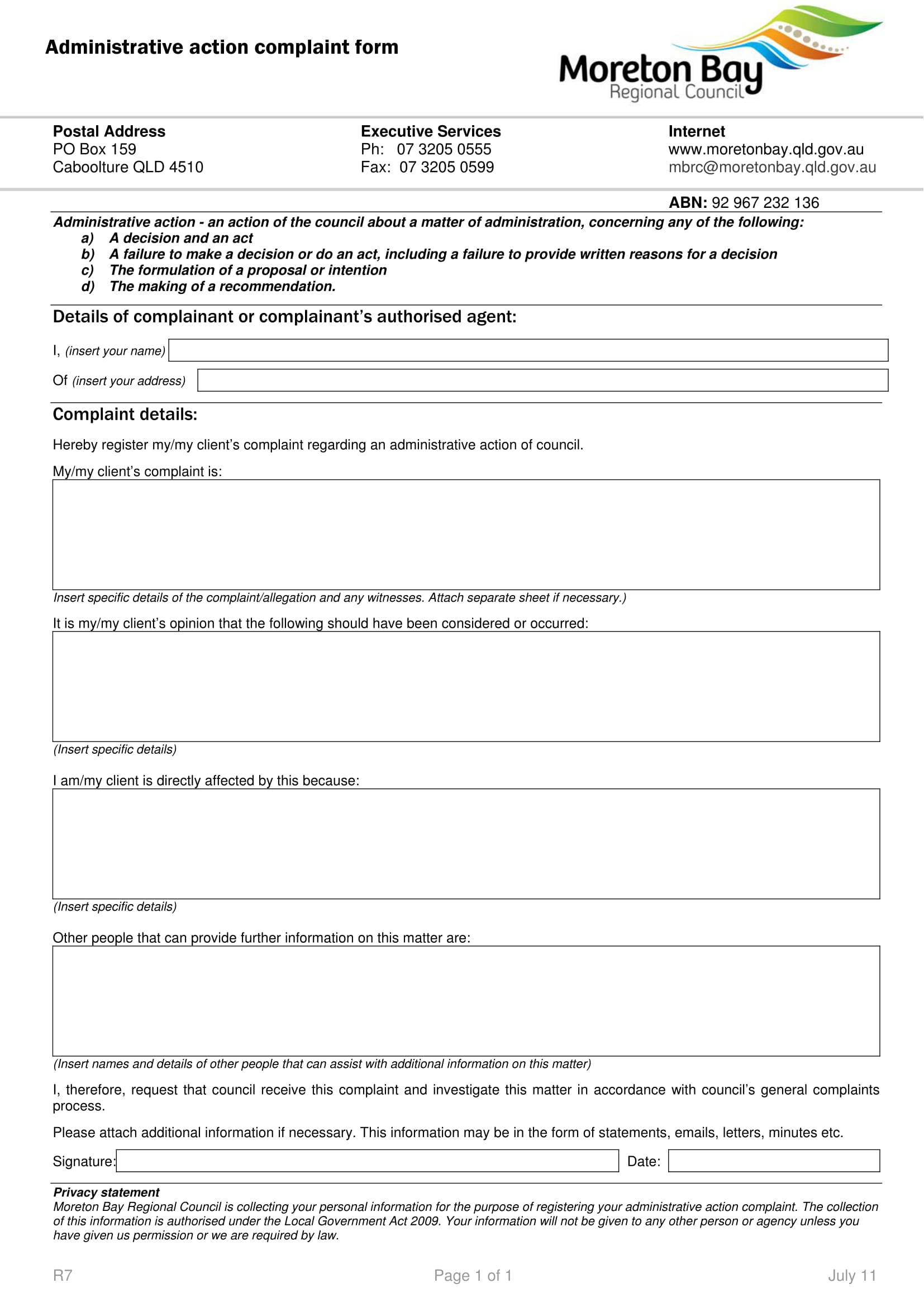 administrative action complaint form 1