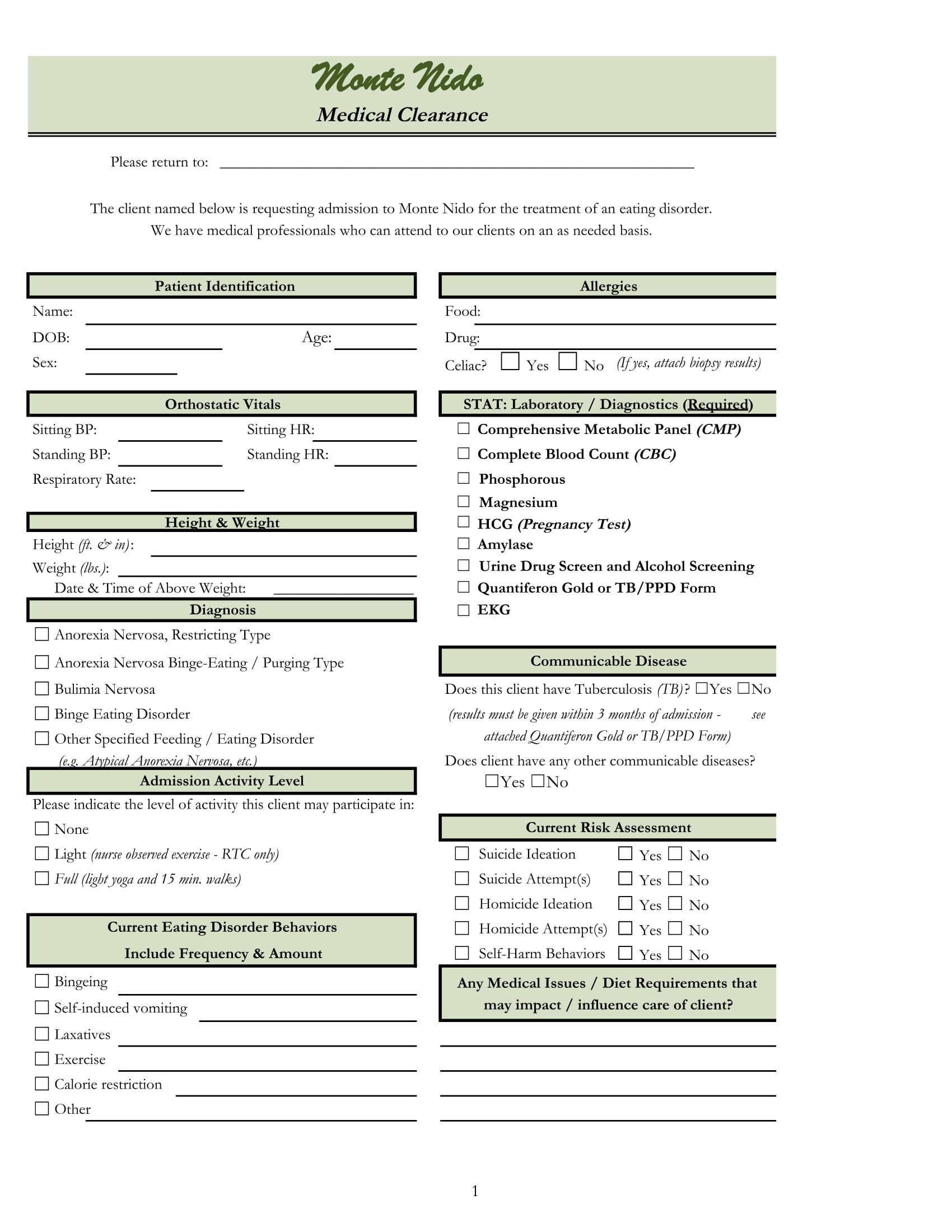 admission medical clearance form 1