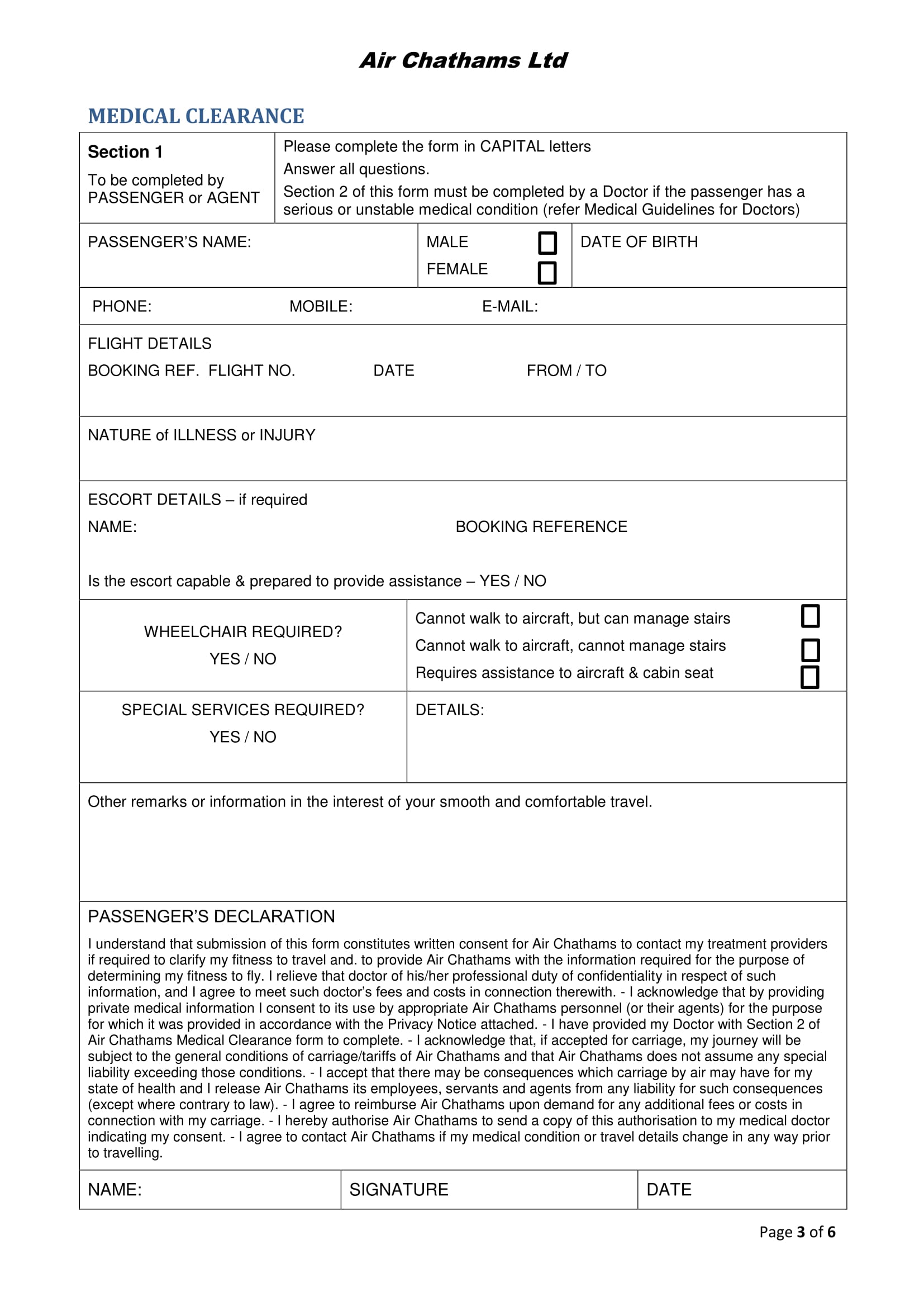 airline agent medical clearance form 1