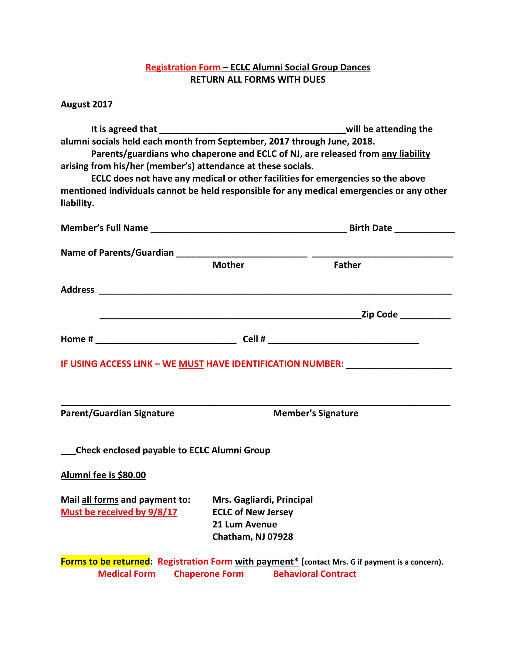 School Registration Form Template Word