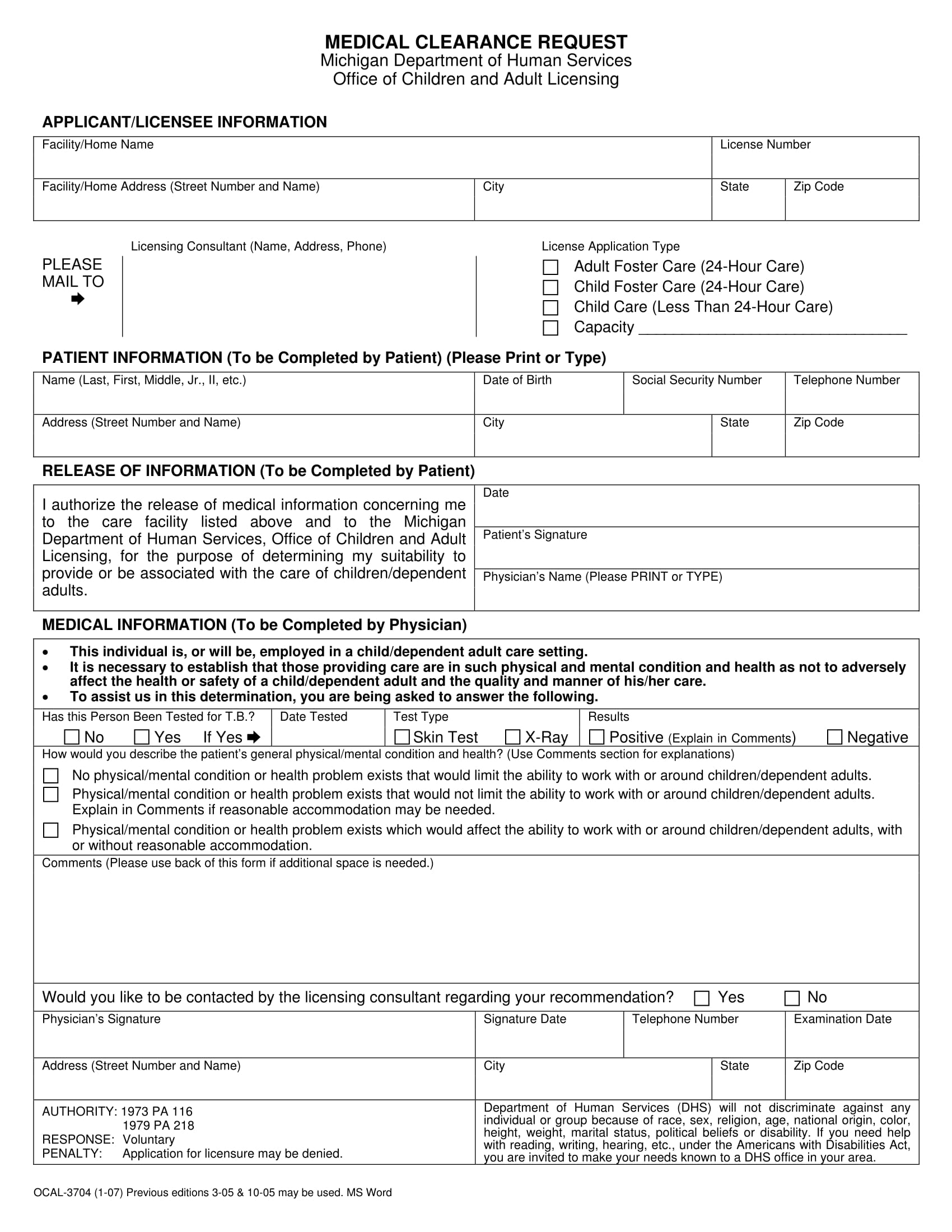 applicant medical clearance form 1