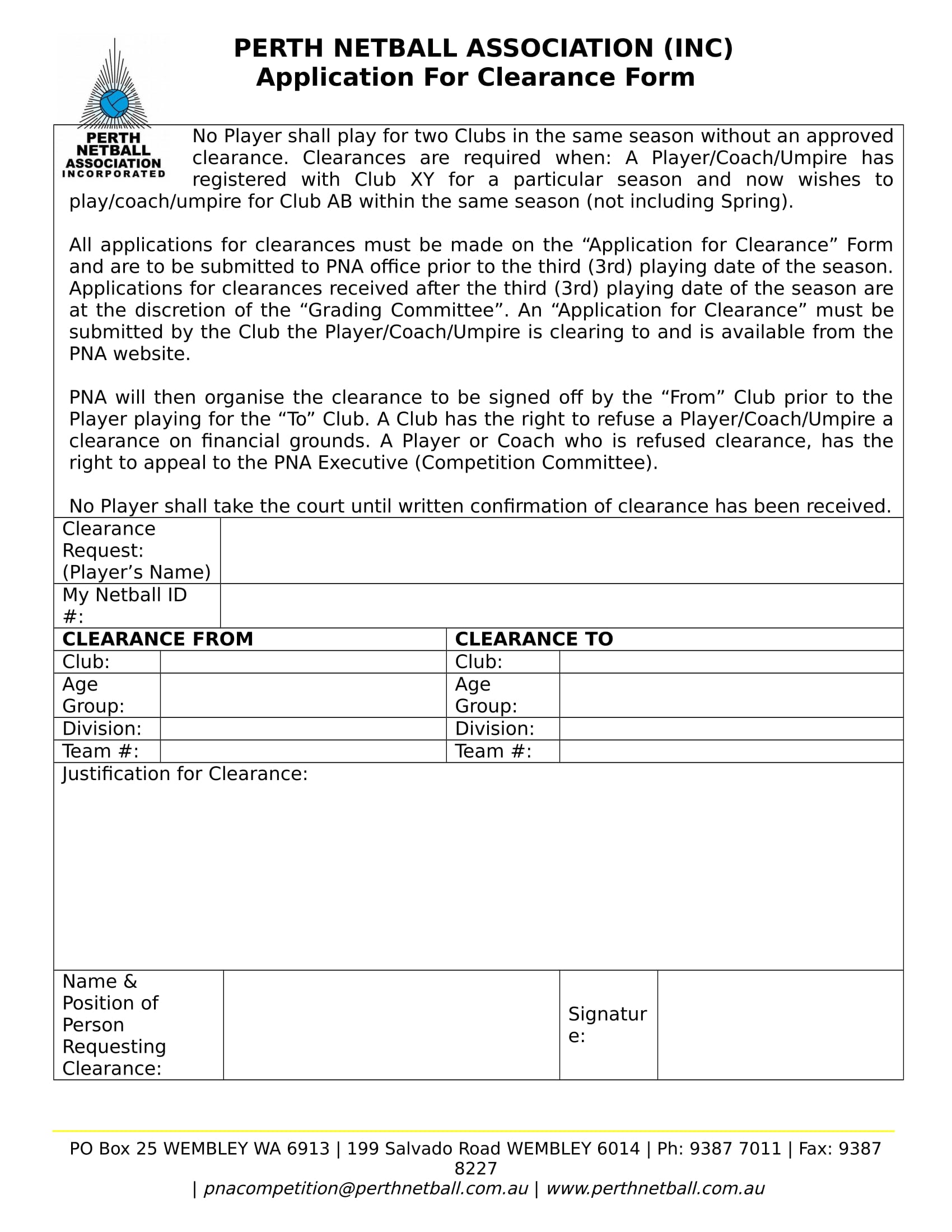 association application clearance form 1
