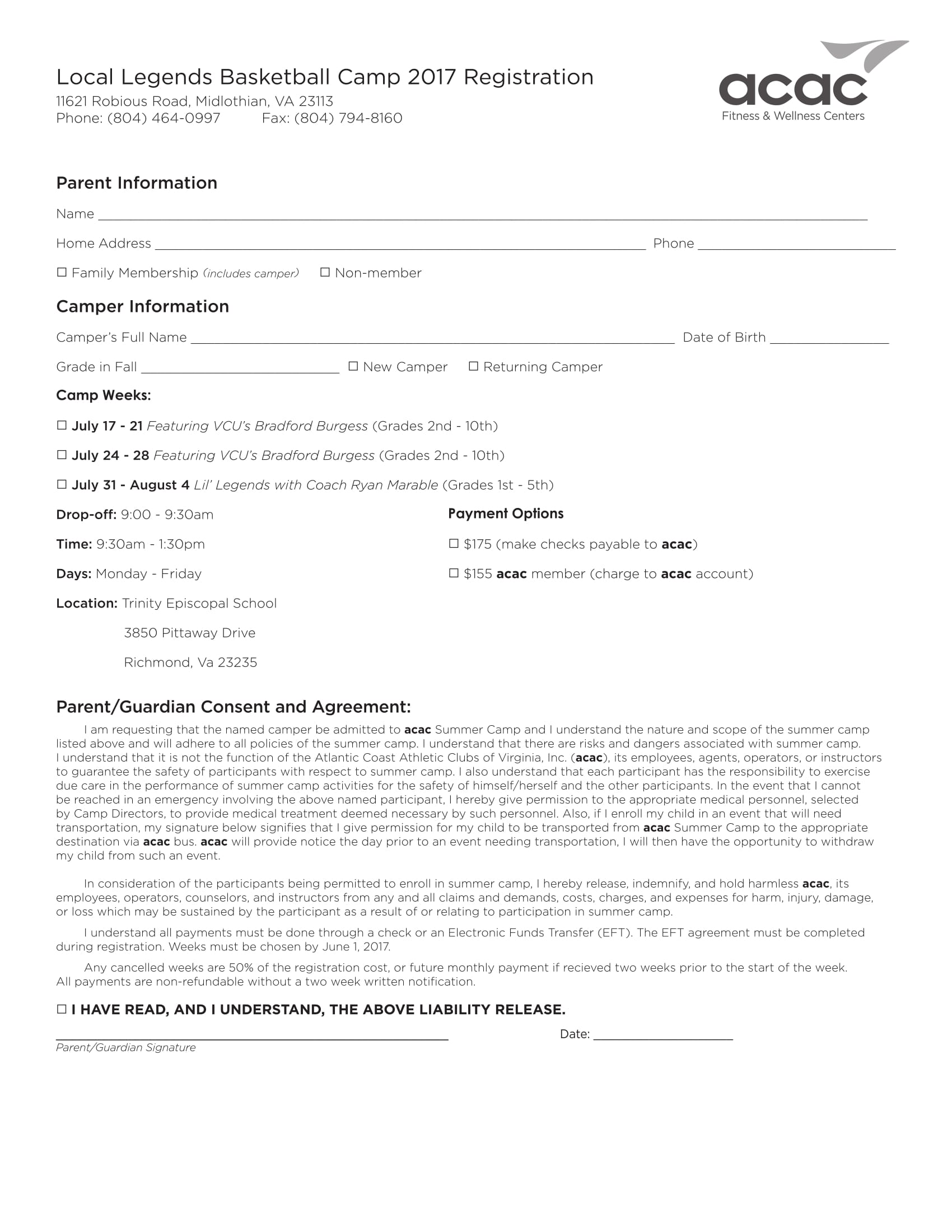 basketball camp registration form 1