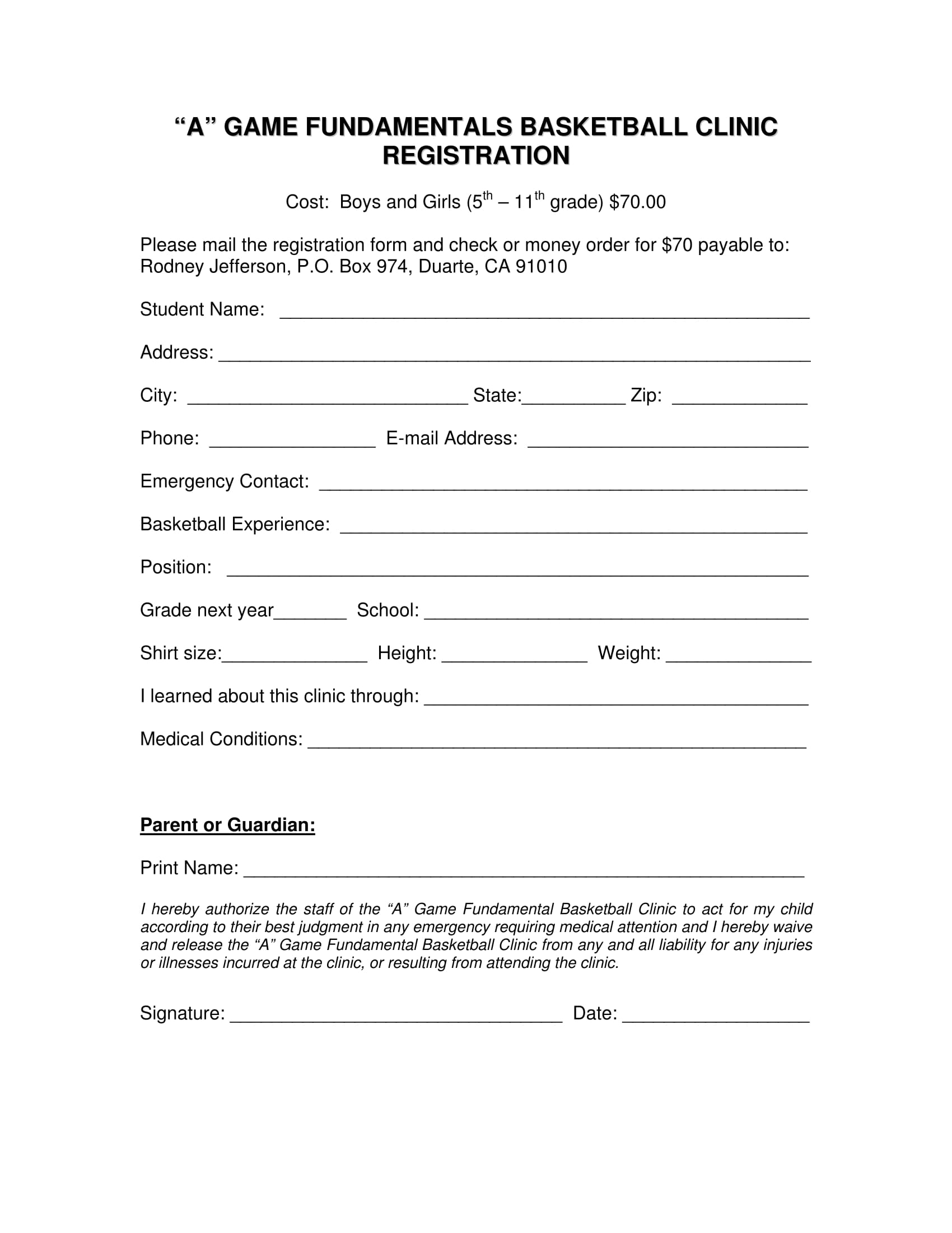 basketball clinic registration form 1