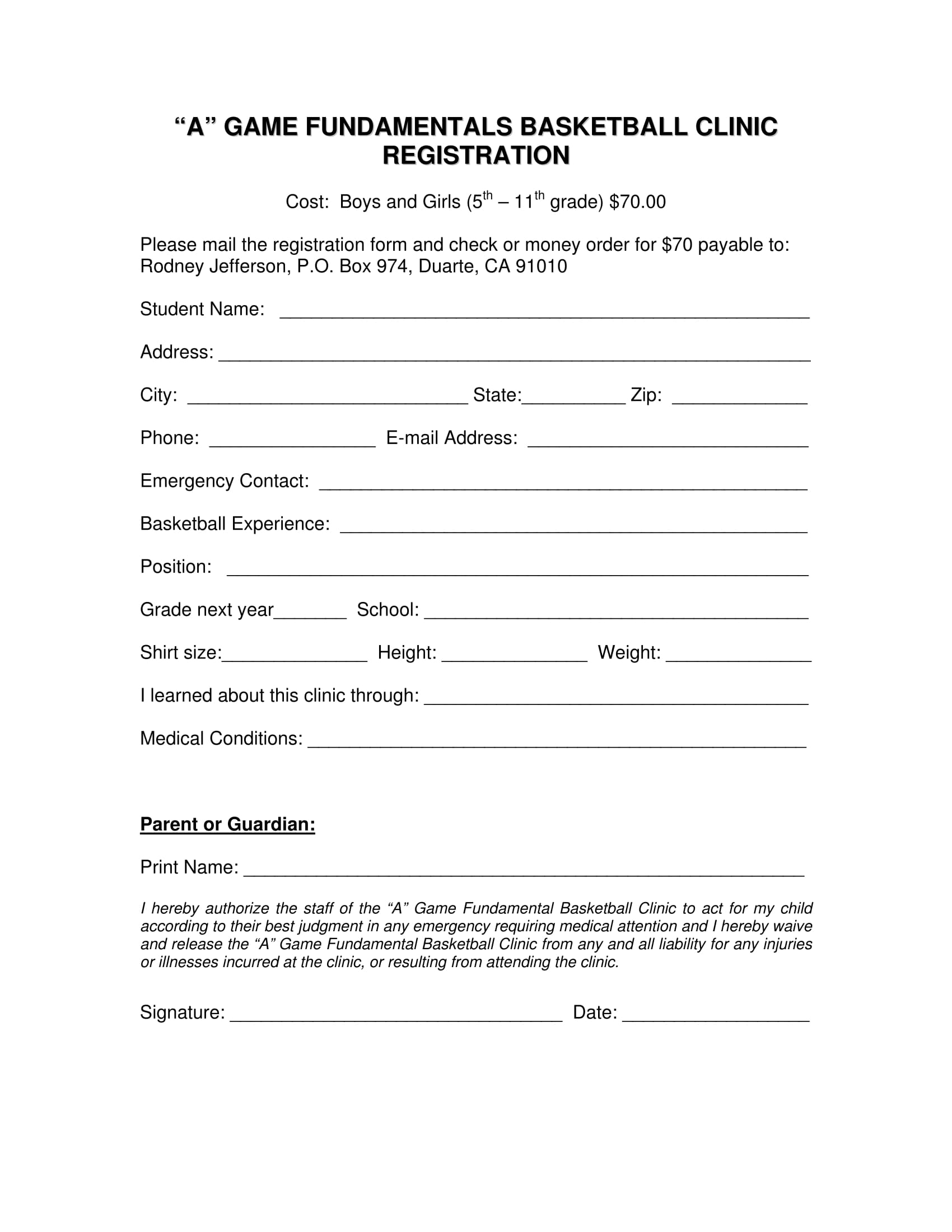 FREE 11 Basketball Registration Forms In PDF MS Word Excel