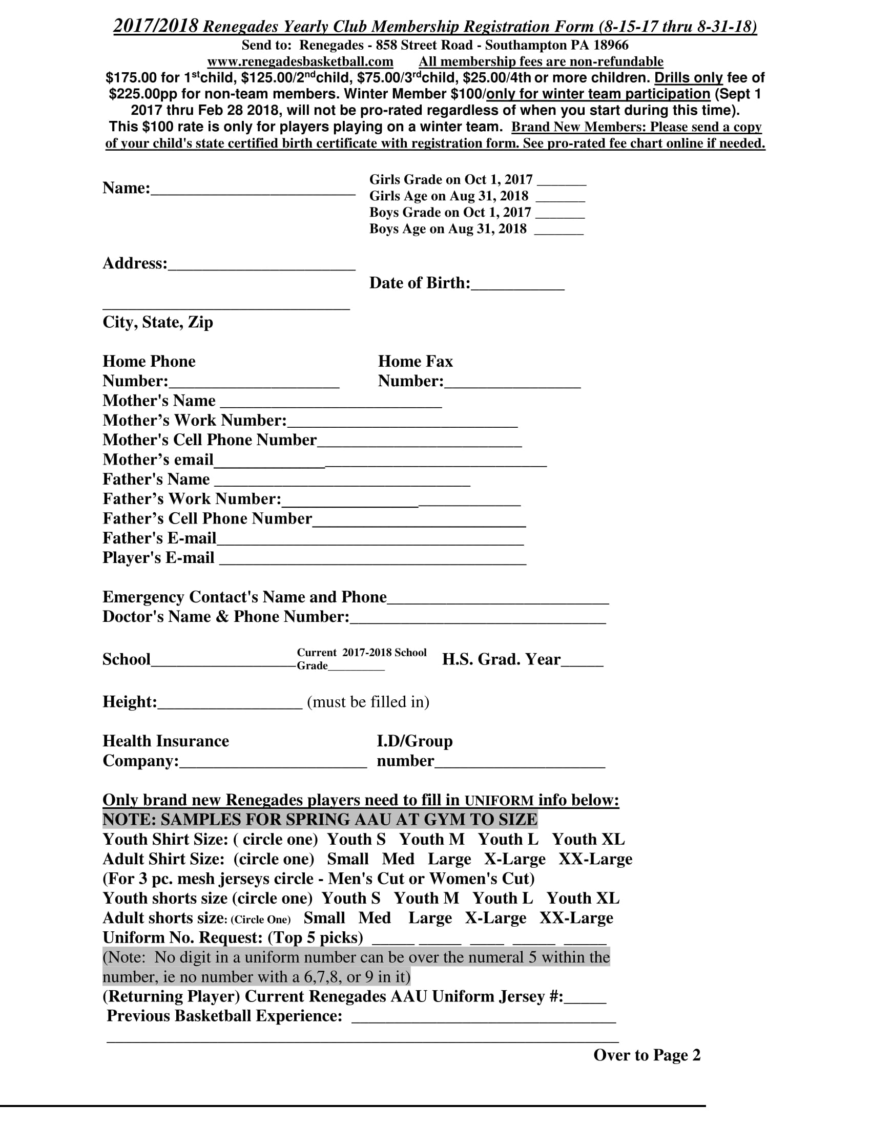 basketball club membership registration form 1