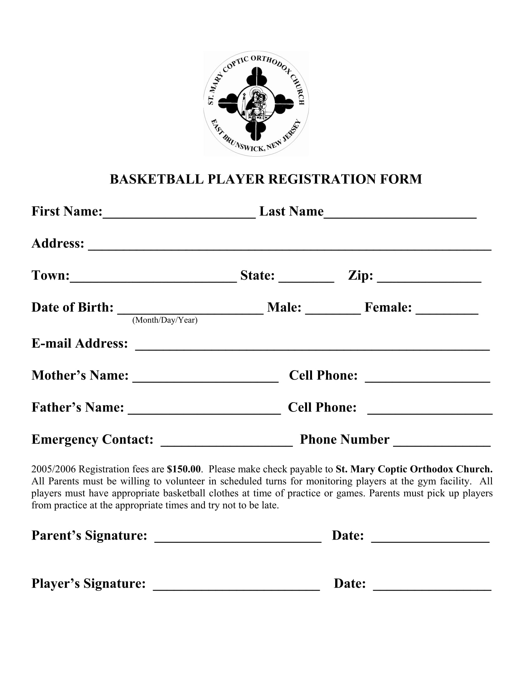 basketball player registration form 1