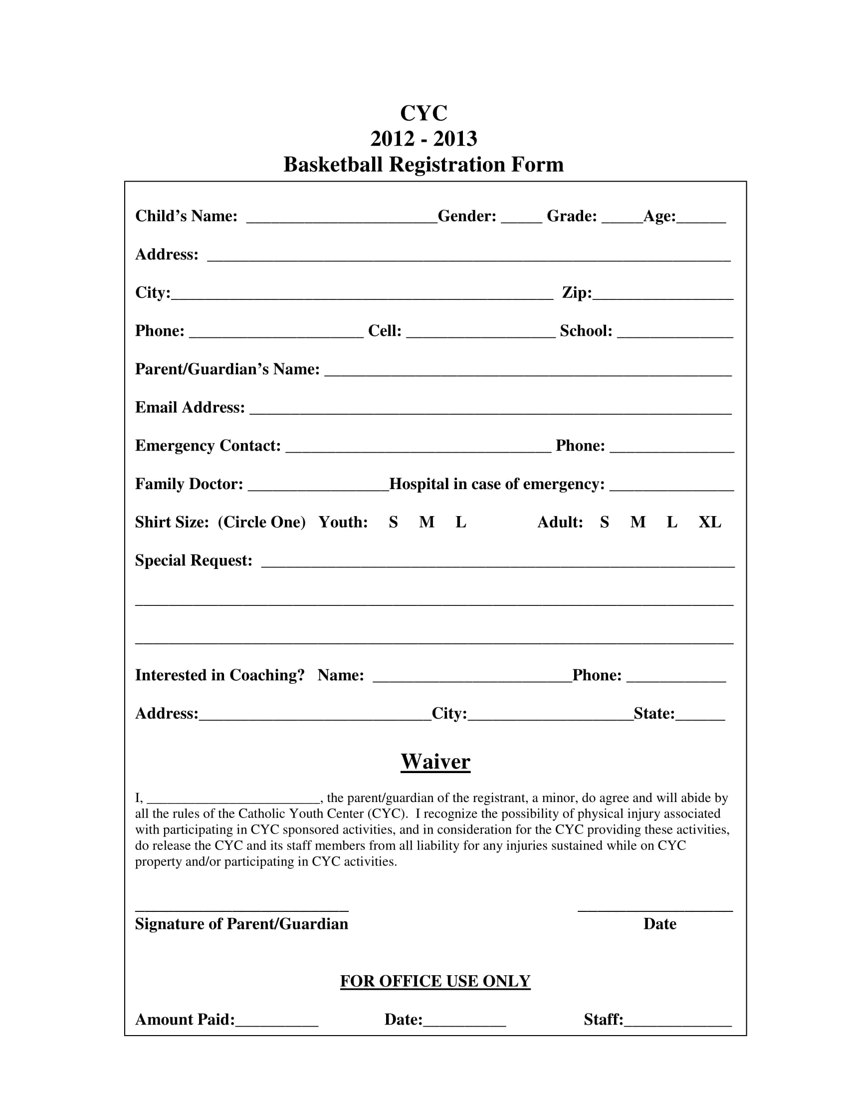 basketball registration form sample 1
