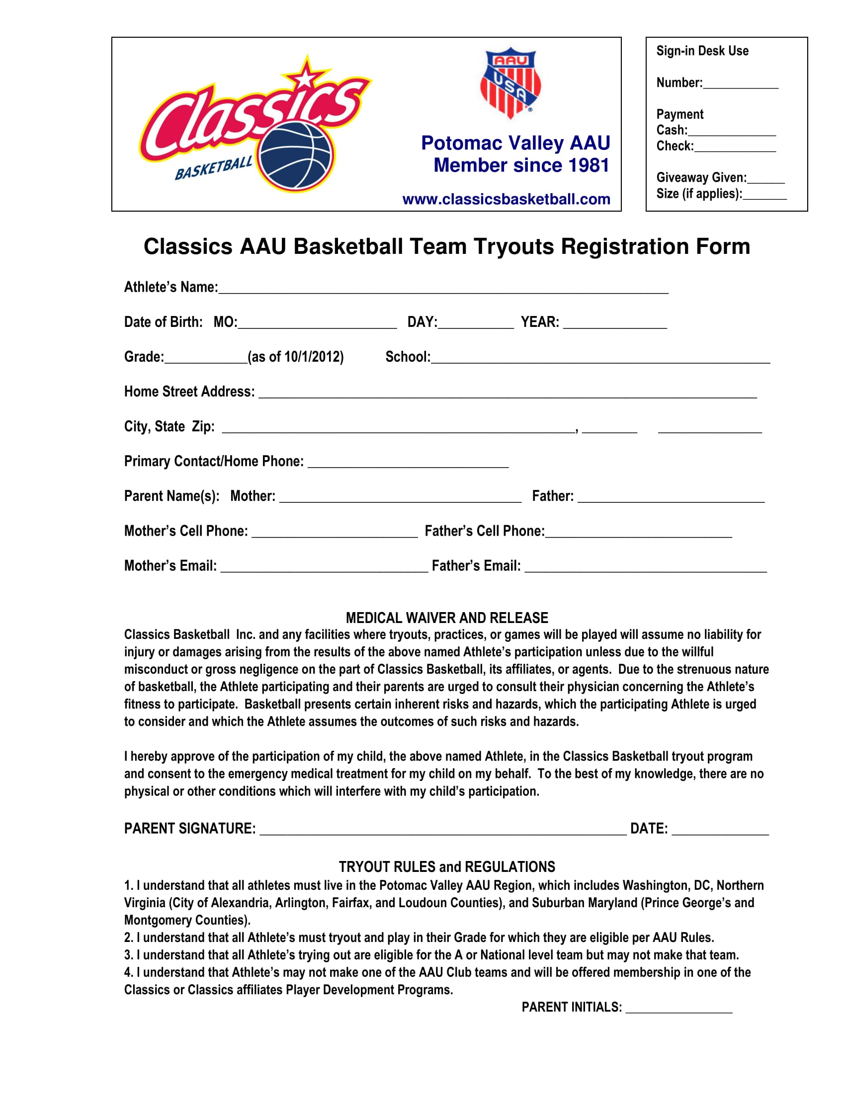 basketball tryouts registration form 1