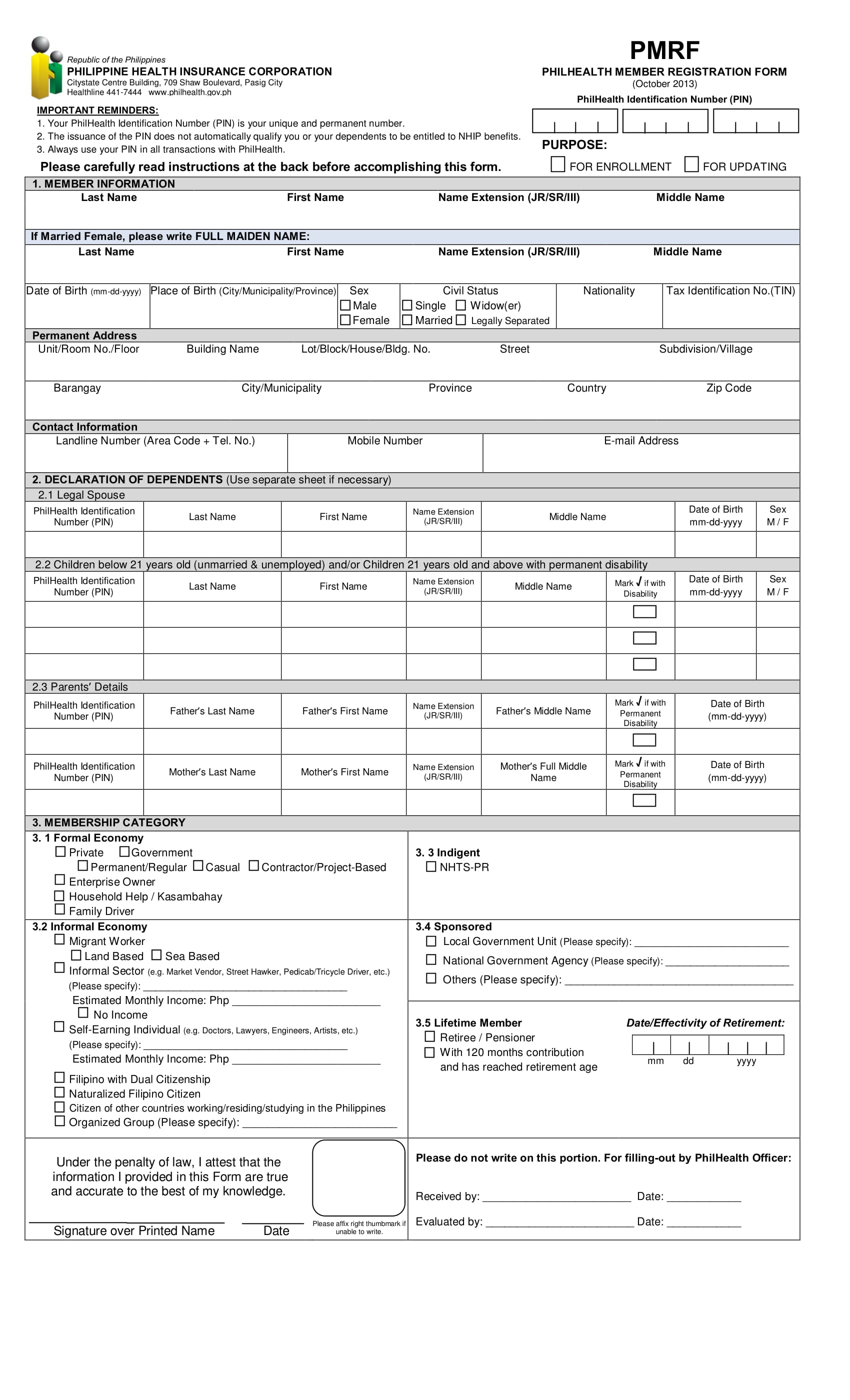 blank insurance member registration form 1
