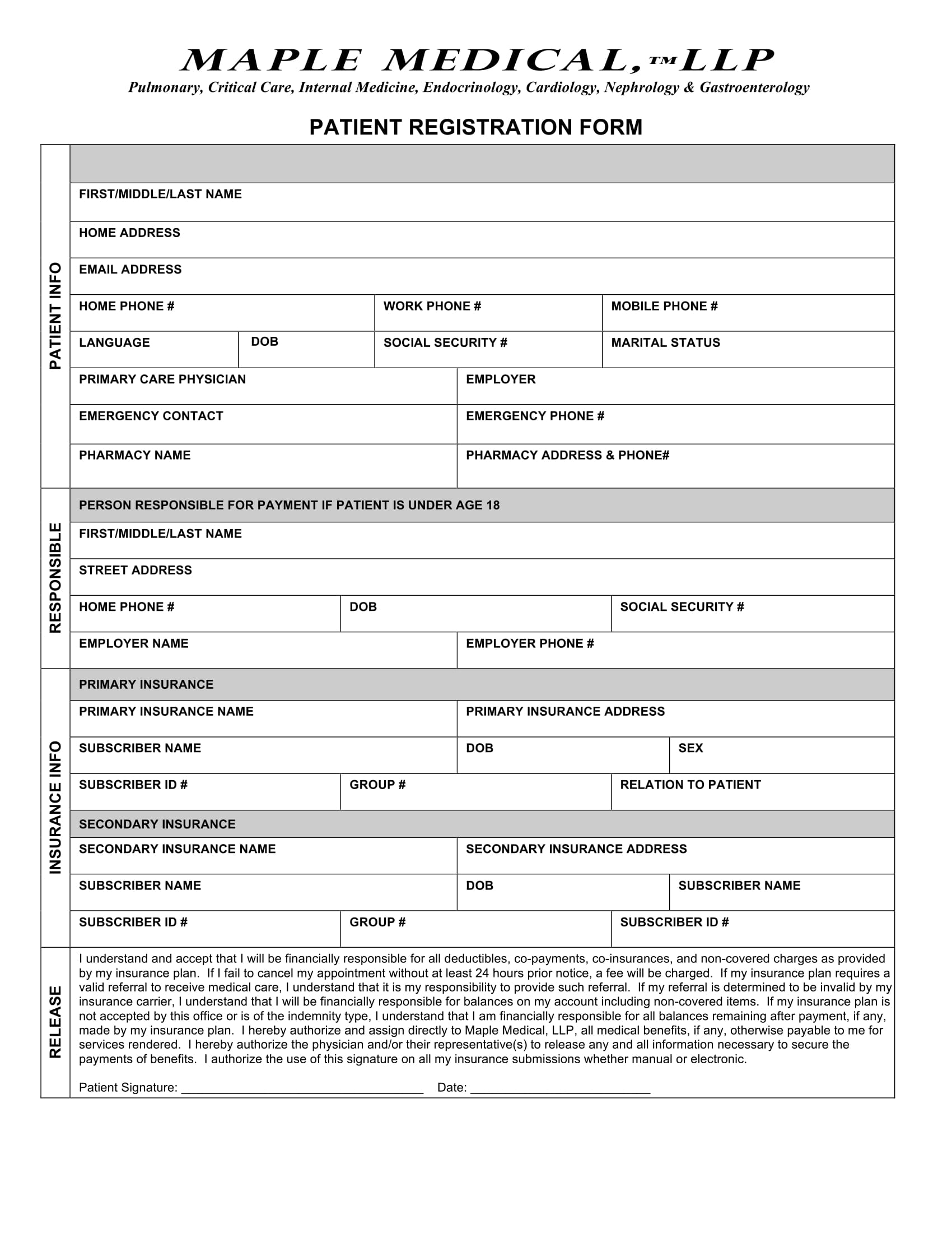 blank patient registration form 1